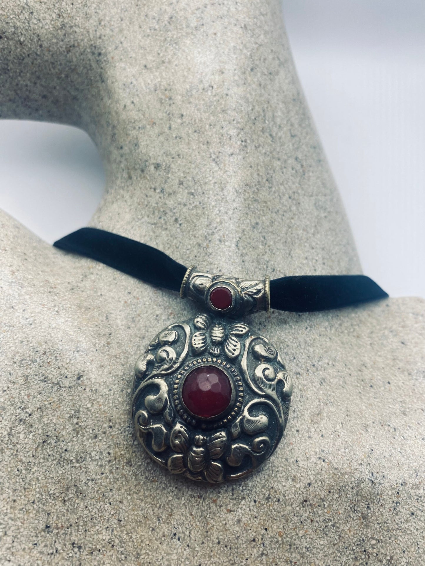 Vintage Tibetian Red Carnelian Choker Pendant