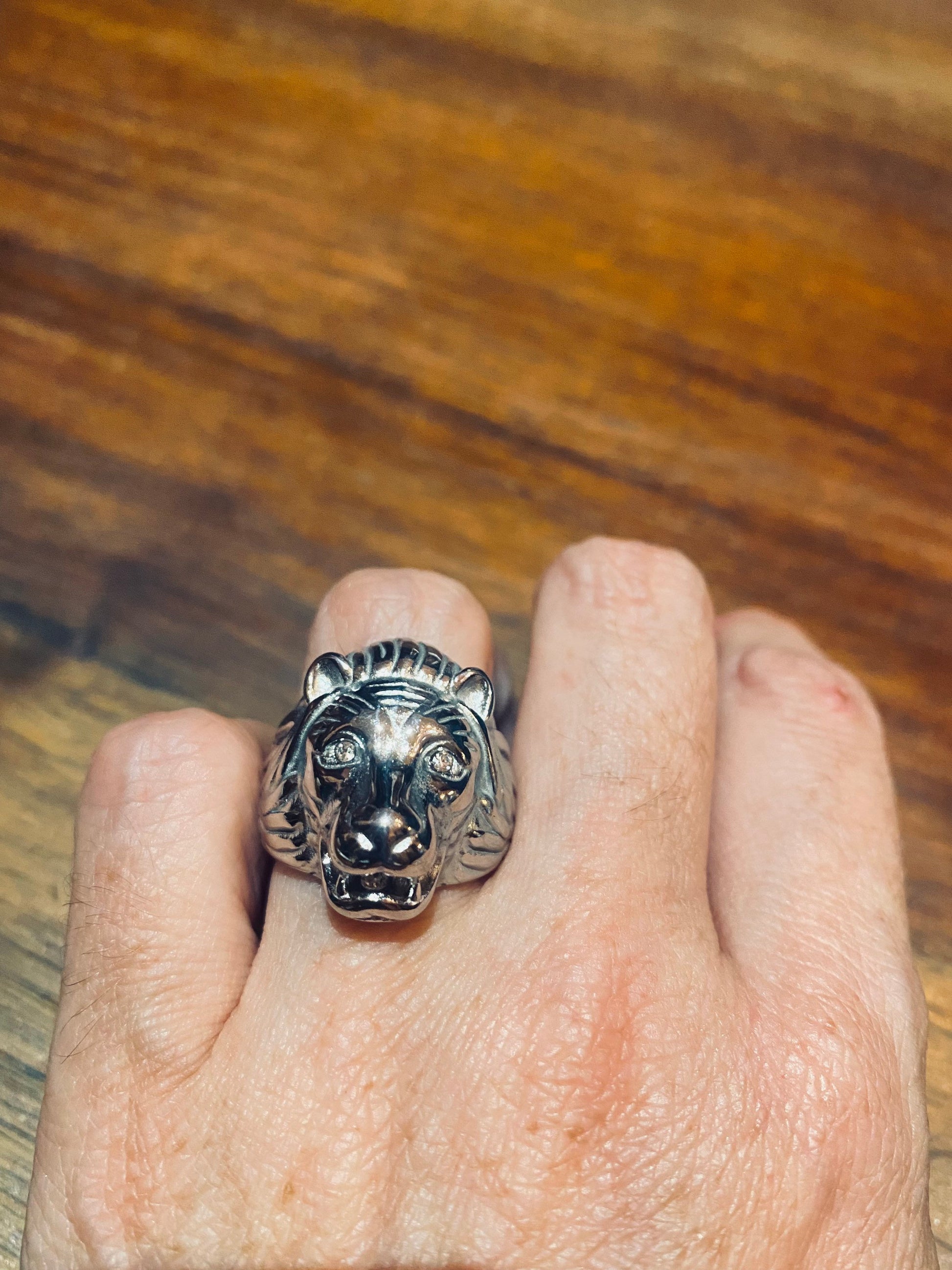 Vintage Gothic Austrian Crystal Stainless Steel Lion Head Leo Men Ring