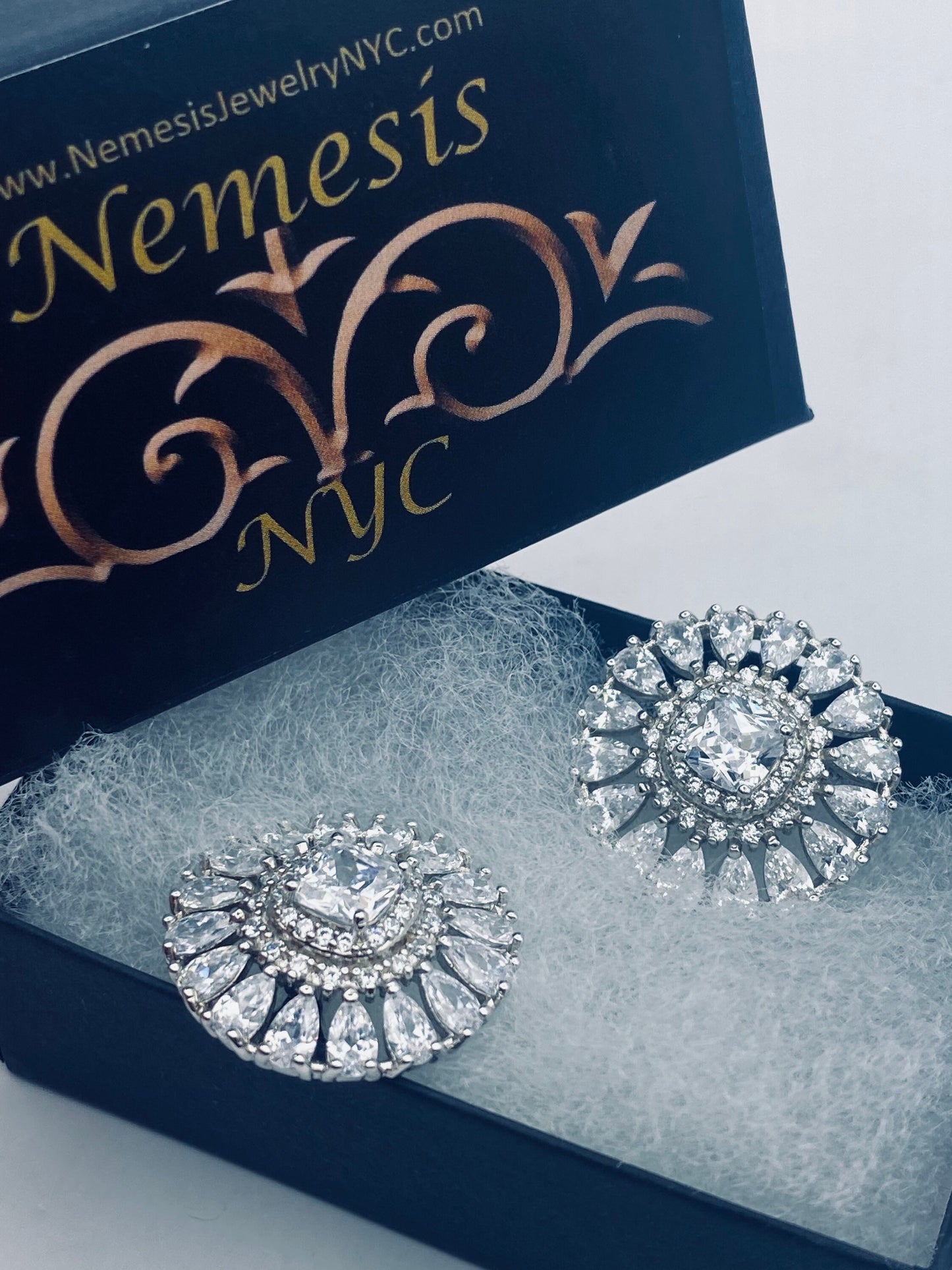 Vintage Sterling Silver diamond look Gemstone Button Earrings