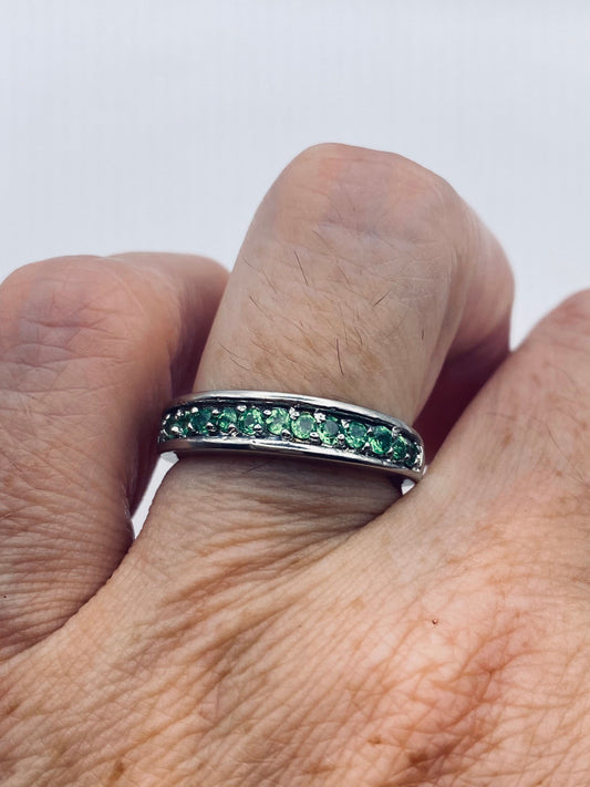 Vintage Band Green Chrome Diopside Filigree Setting Sterling Silver Ring