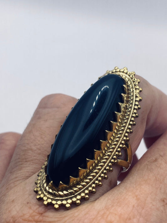 Vintage Black Onyx Gold Bronze Cocktail Ring