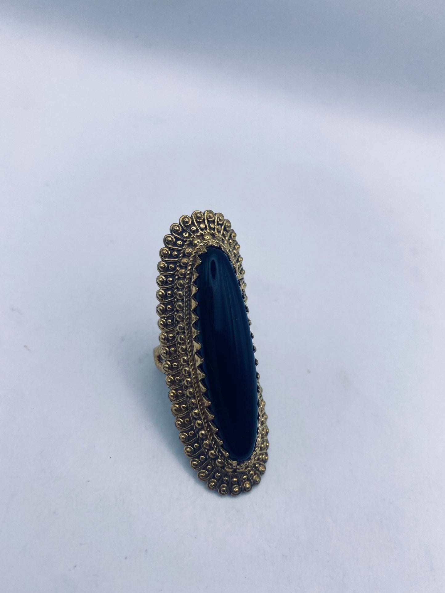 Vintage Black Onyx Gold Bronze Cocktail Ring