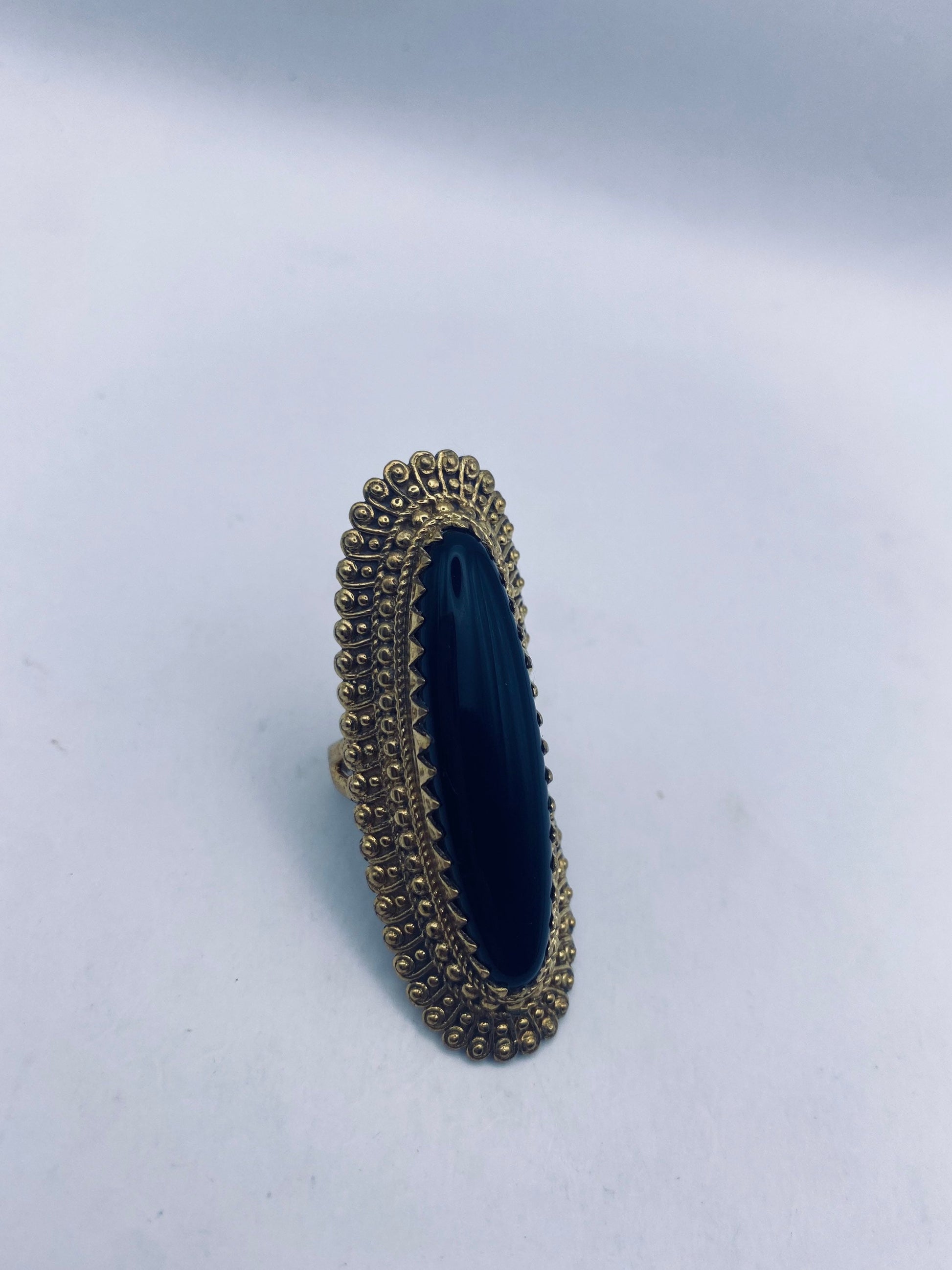 Vintage Black Onyx Gold Bronze Cocktail Ring