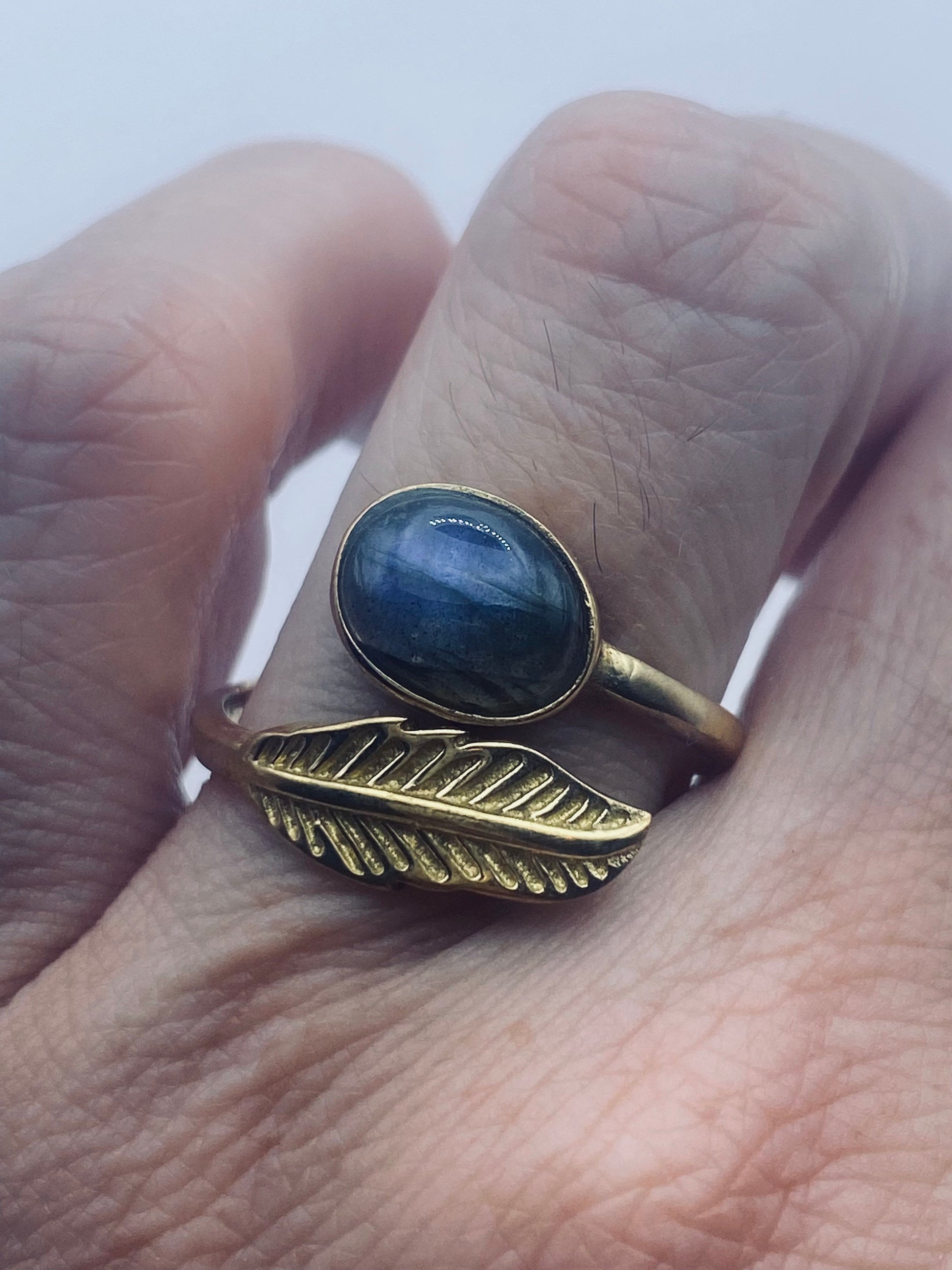 Vintage Labradorite Gold Bronze Cocktail Ring