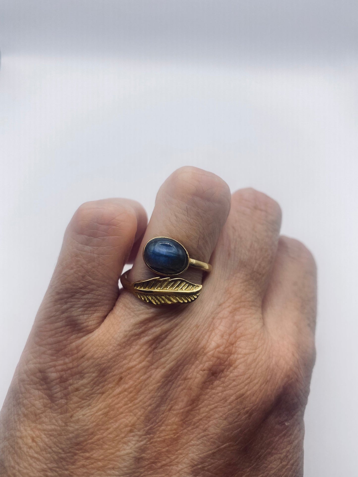 Vintage Labradorite Gold Bronze Cocktail Ring