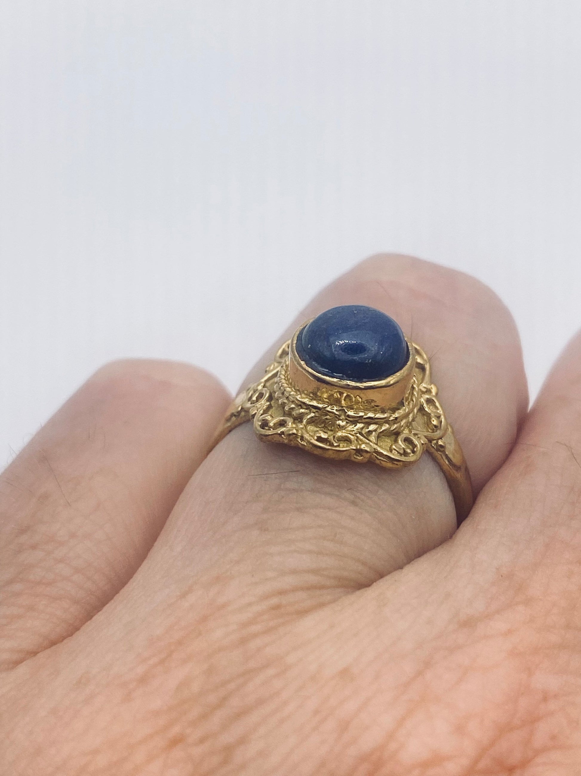 Vintage Blue Lapis Lazuli Golden Bronze Cocktail Ring