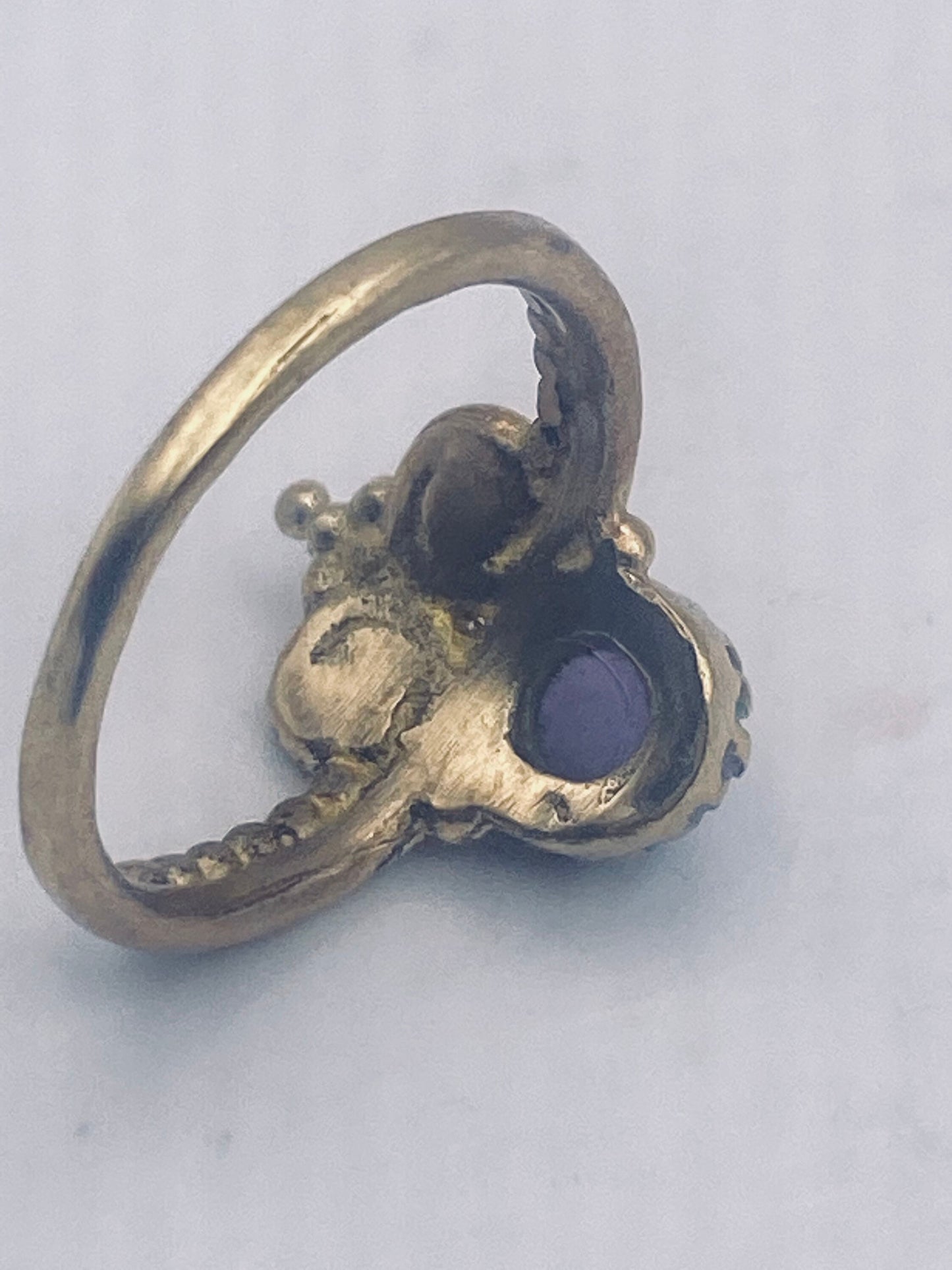 Vintage Purple Amethyst Gold Bronze Cocktail Ring