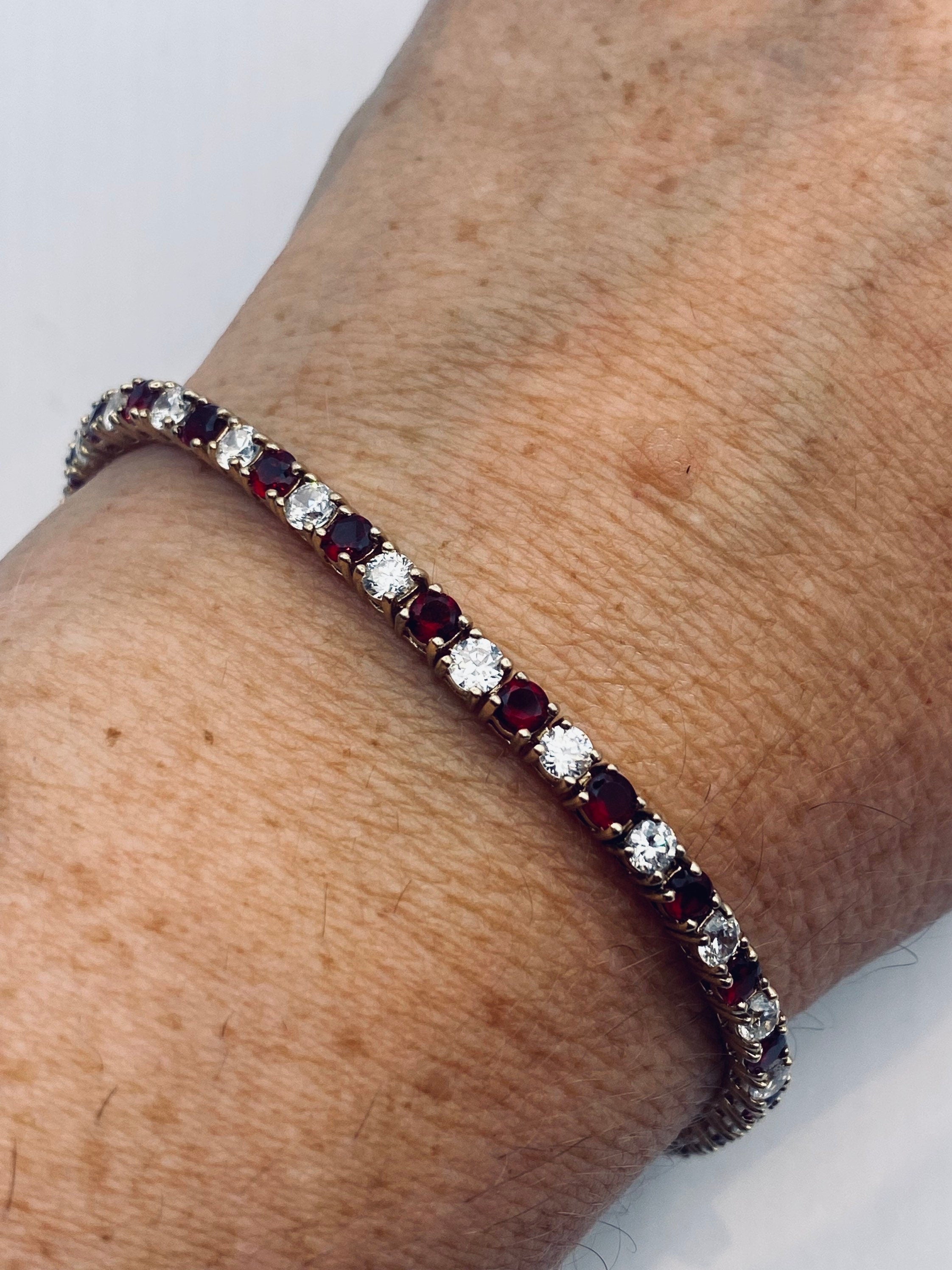 Vintage Bohemian Red offers Garnet Bracelet 925 Sterling Silver