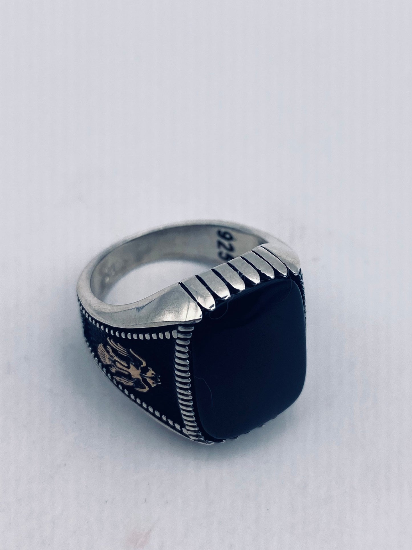 Vintage Onyx Mens Ring 925 Sterling Silver Gothic Genuine Black Onyx