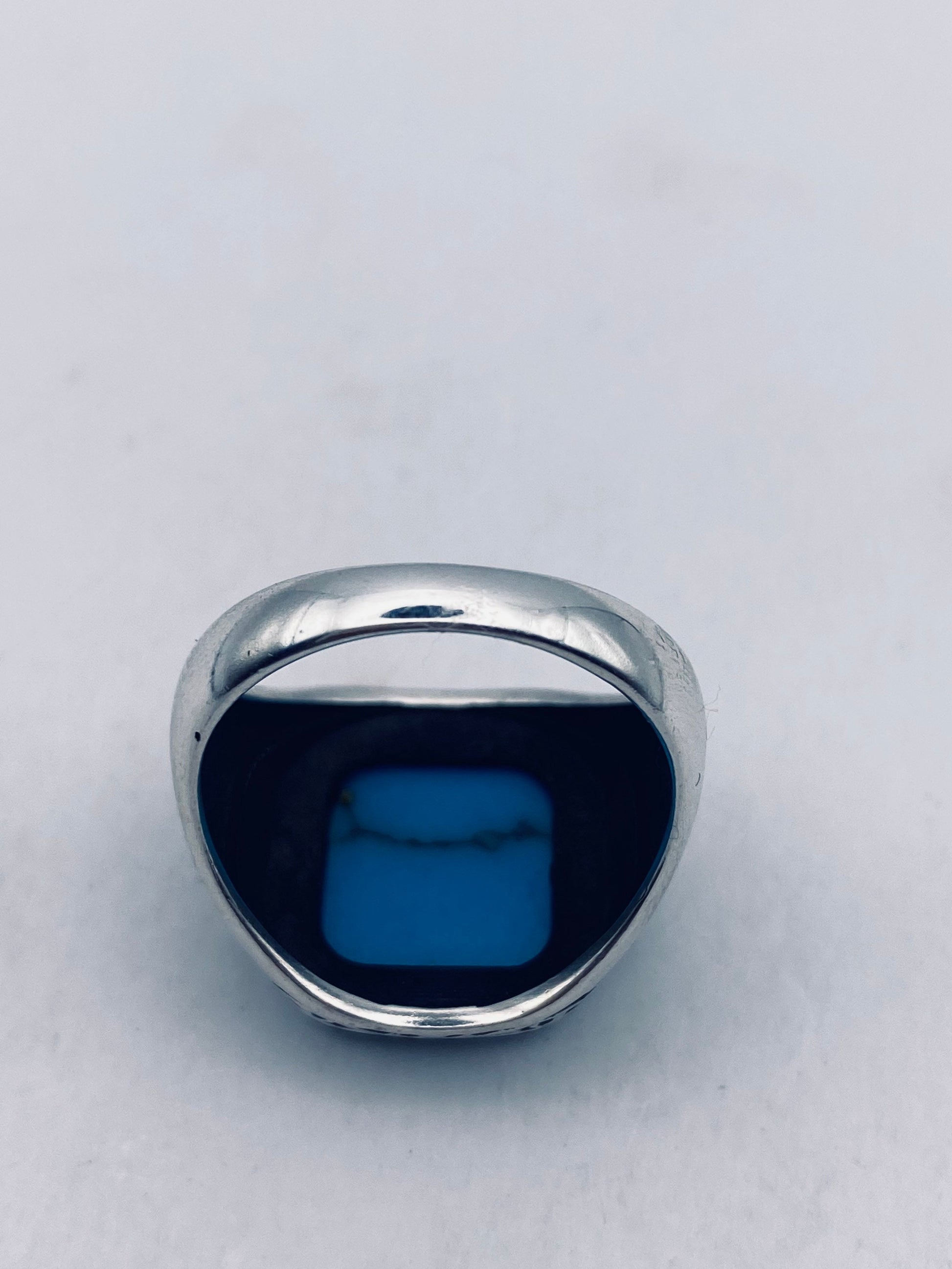 Vintage Turquoise Howlite Mens Ring in 925 Sterling Silver