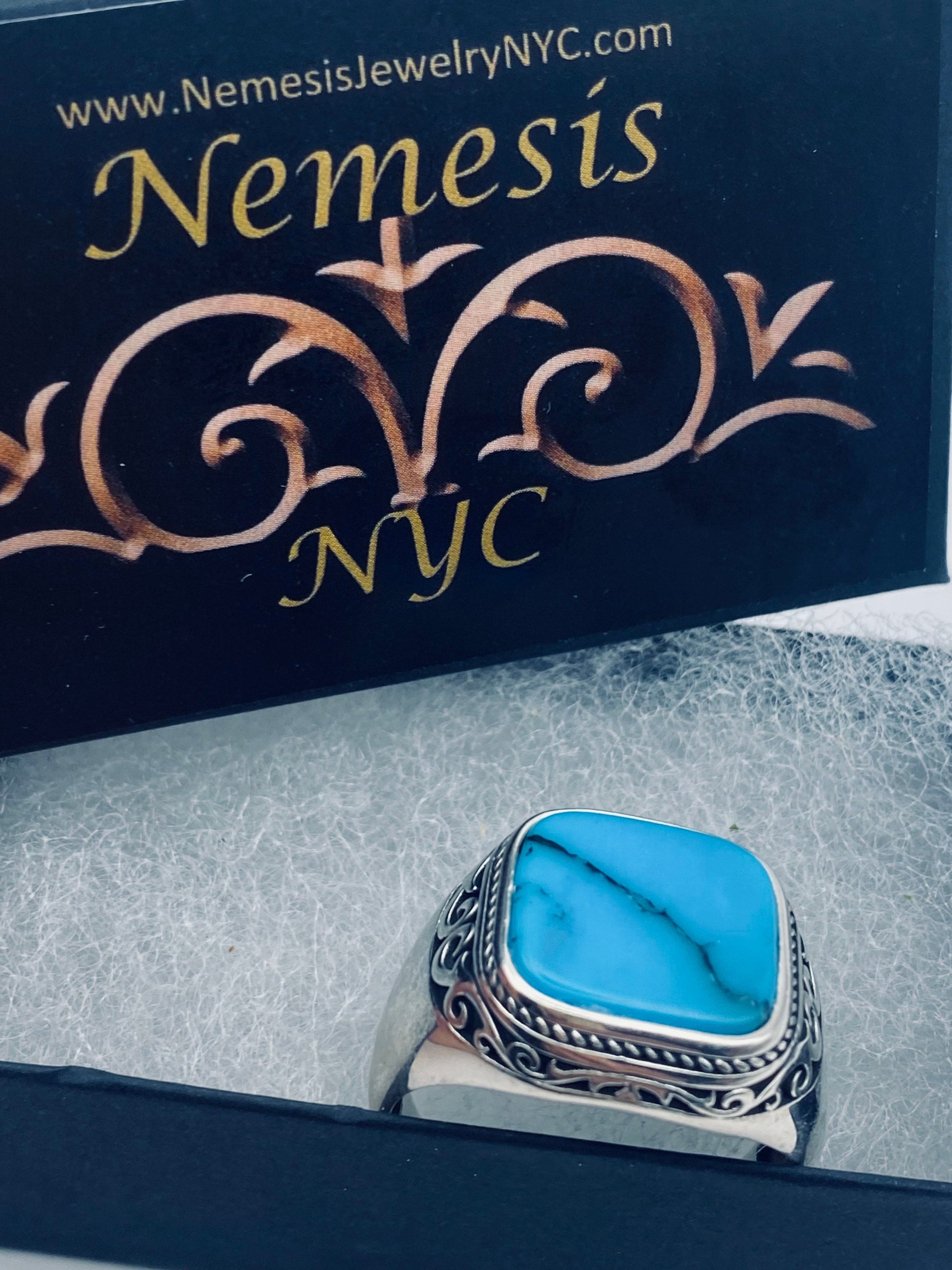 Vintage Turquoise Howlite Mens Ring in 925 Sterling Silver