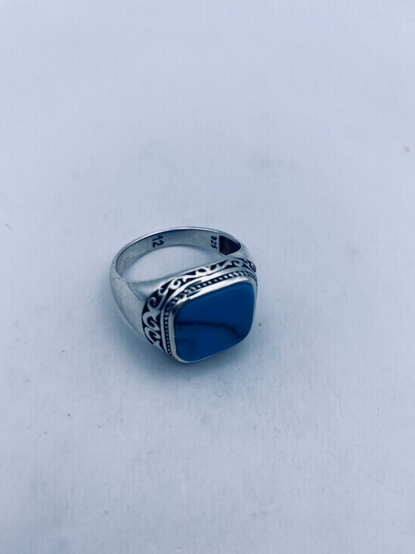 Vintage Turquoise Howlite Mens Ring in 925 Sterling Silver