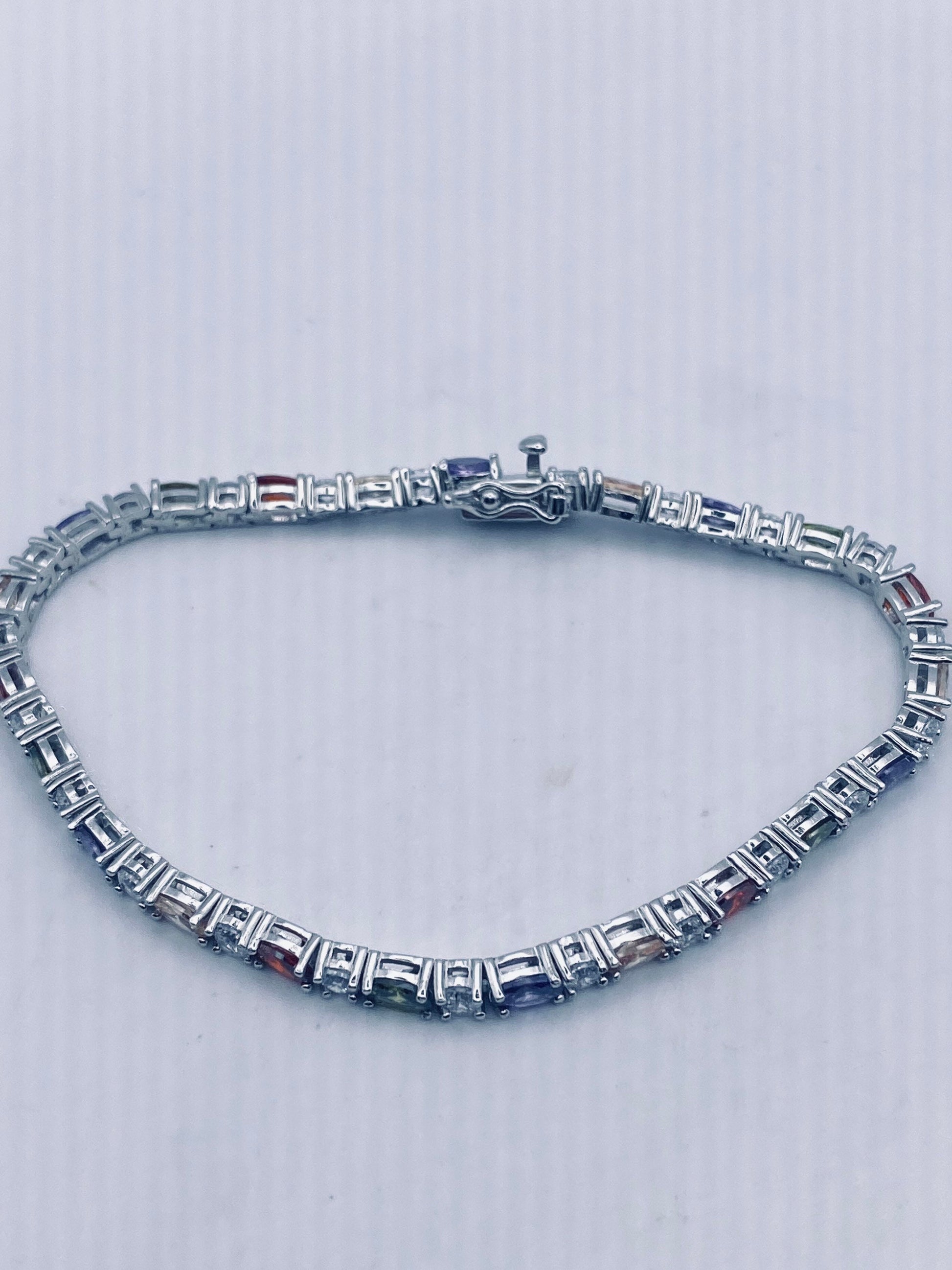 Vintage Mixed Gemstone 925 Sterling Silver Tennis Bracelet