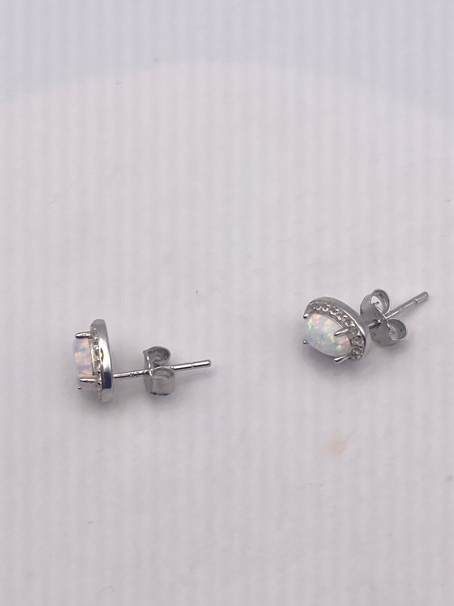 Vintage Opal Earrings 925 Sterling Silver Stud Button