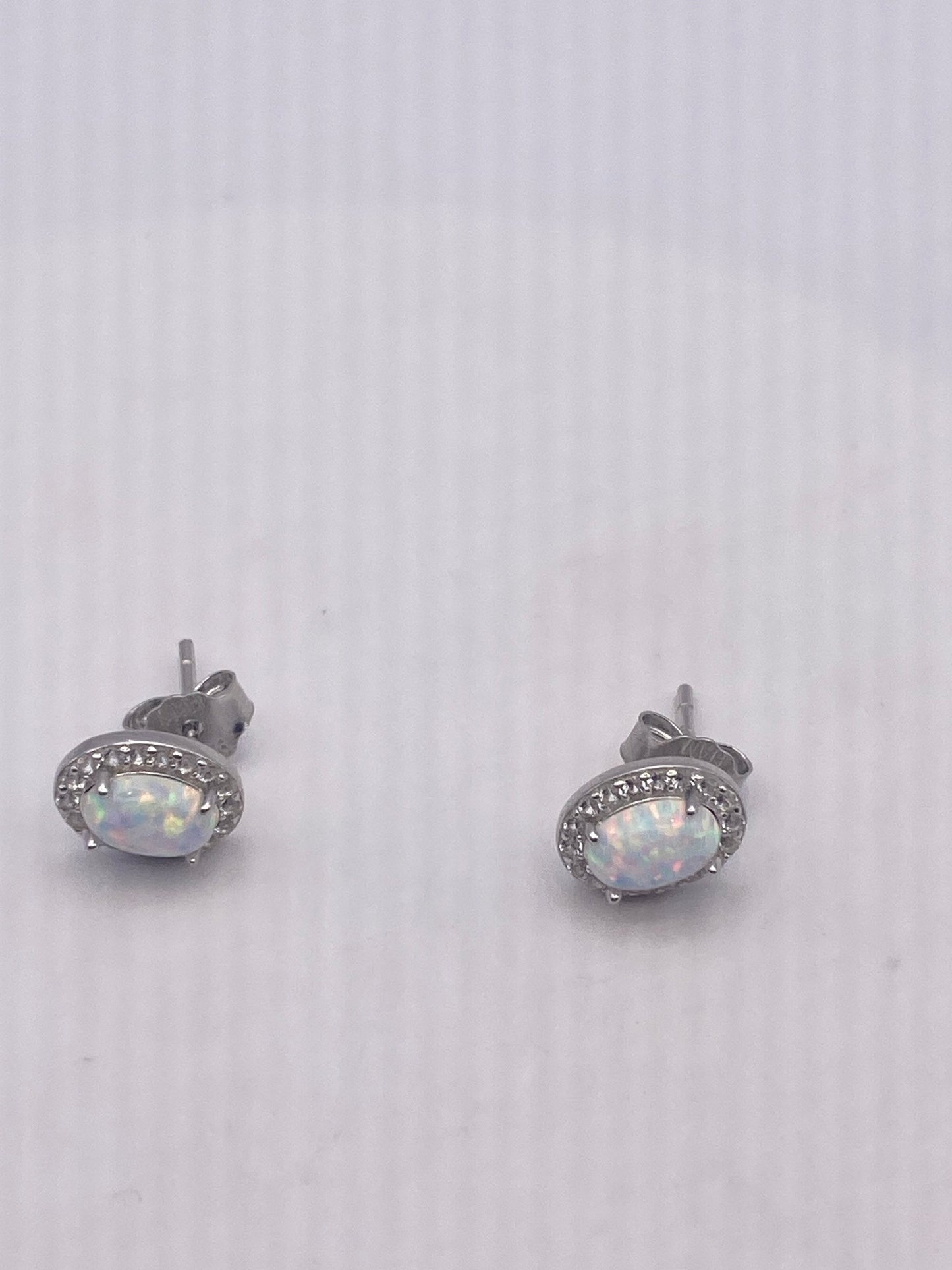 Vintage Opal Earrings 925 Sterling Silver Stud Button