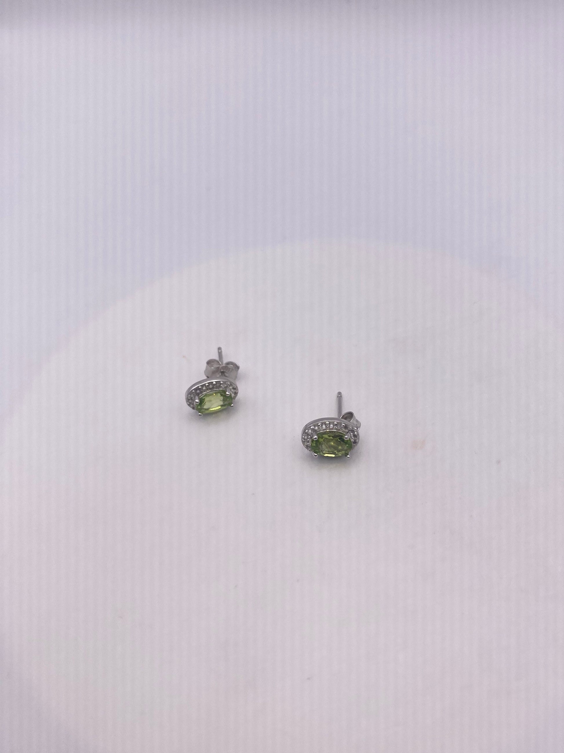 Vintage Sterling Silver Green Peridot and White Sapphire Earrings