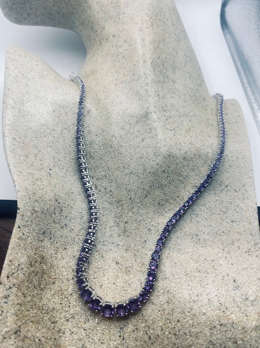 Vintage Deco Purple Amethyst 925 Sterling Silver Necklace