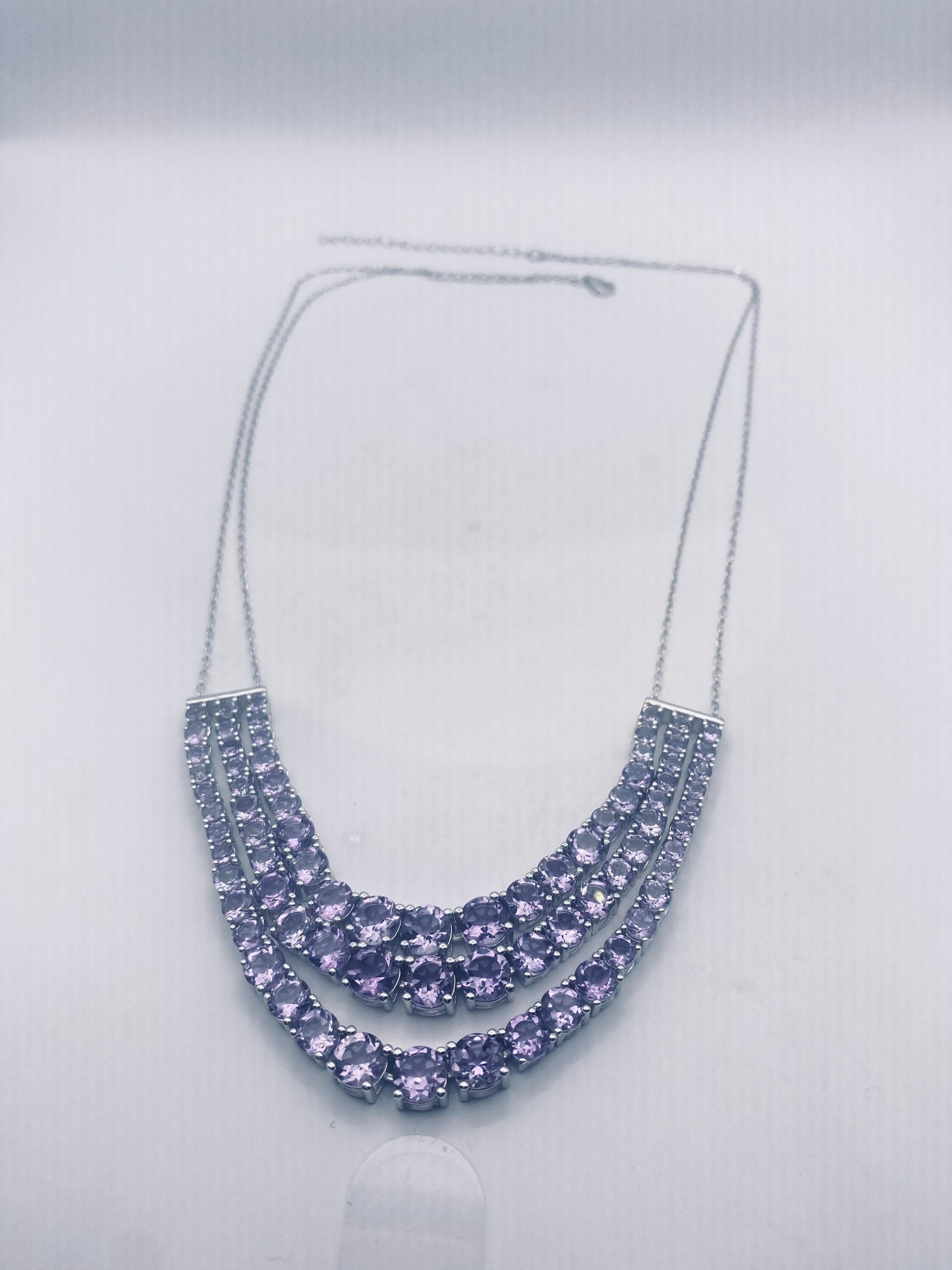 Vintage Deco Purple Amethyst 925 Sterling Silver Necklace
