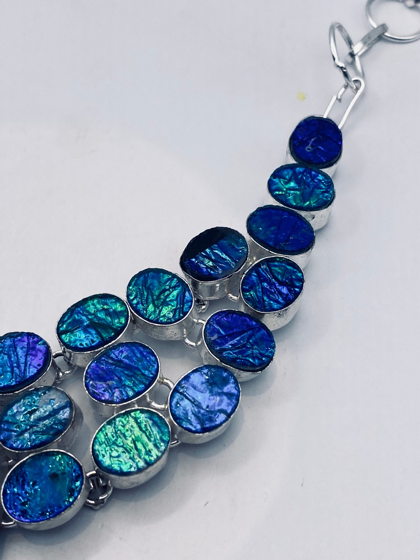 Vintage Opal Glass Choker Silver Collar Bib Necklace