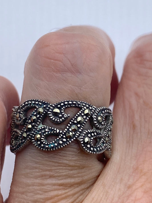 Vintage Genuine Swiss Marcasite Setting 925 Sterling Silver Gothic Ring