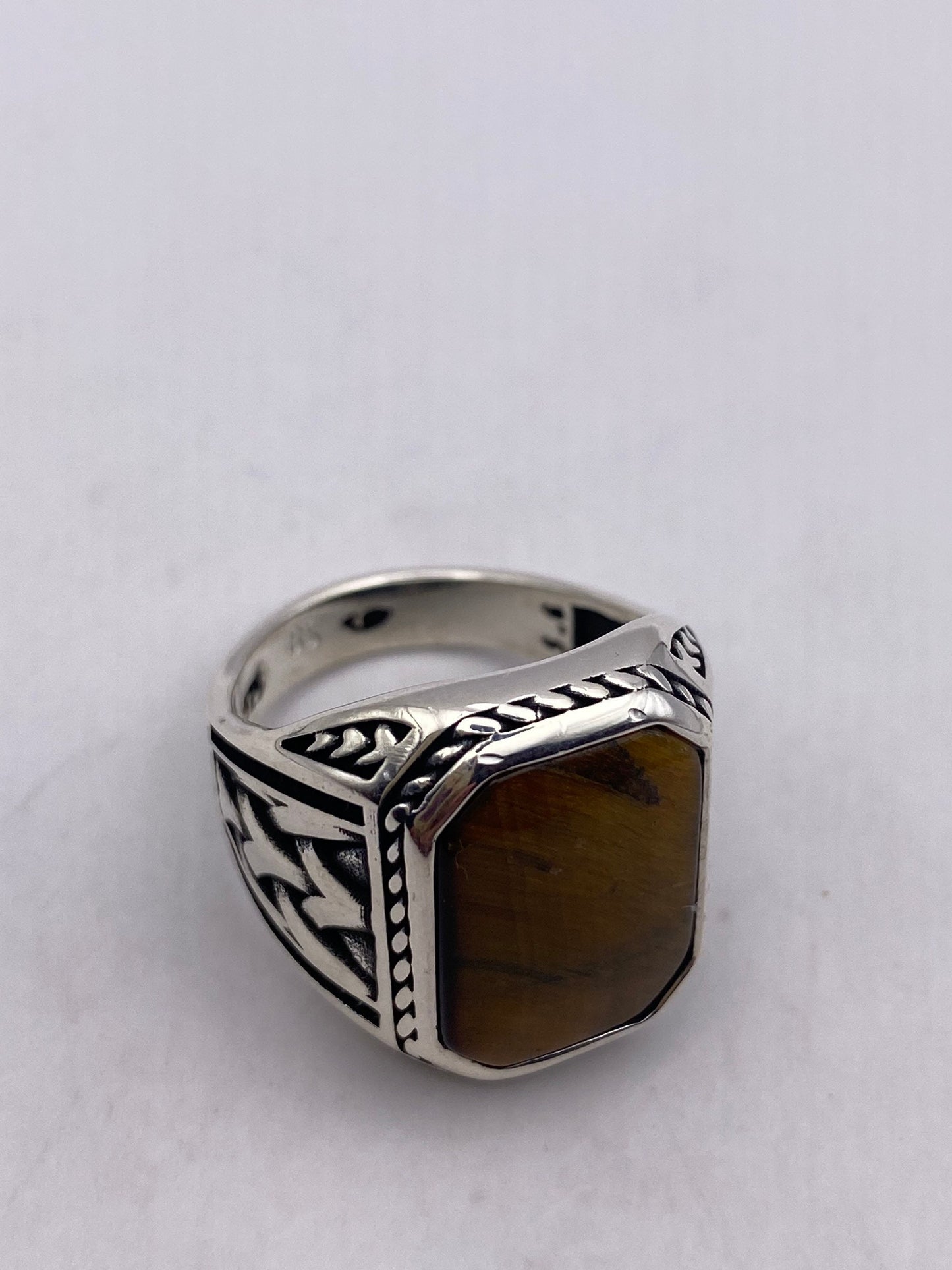Vintage 925 Sterling Silver Genuine Tigers Eye Mens Ring