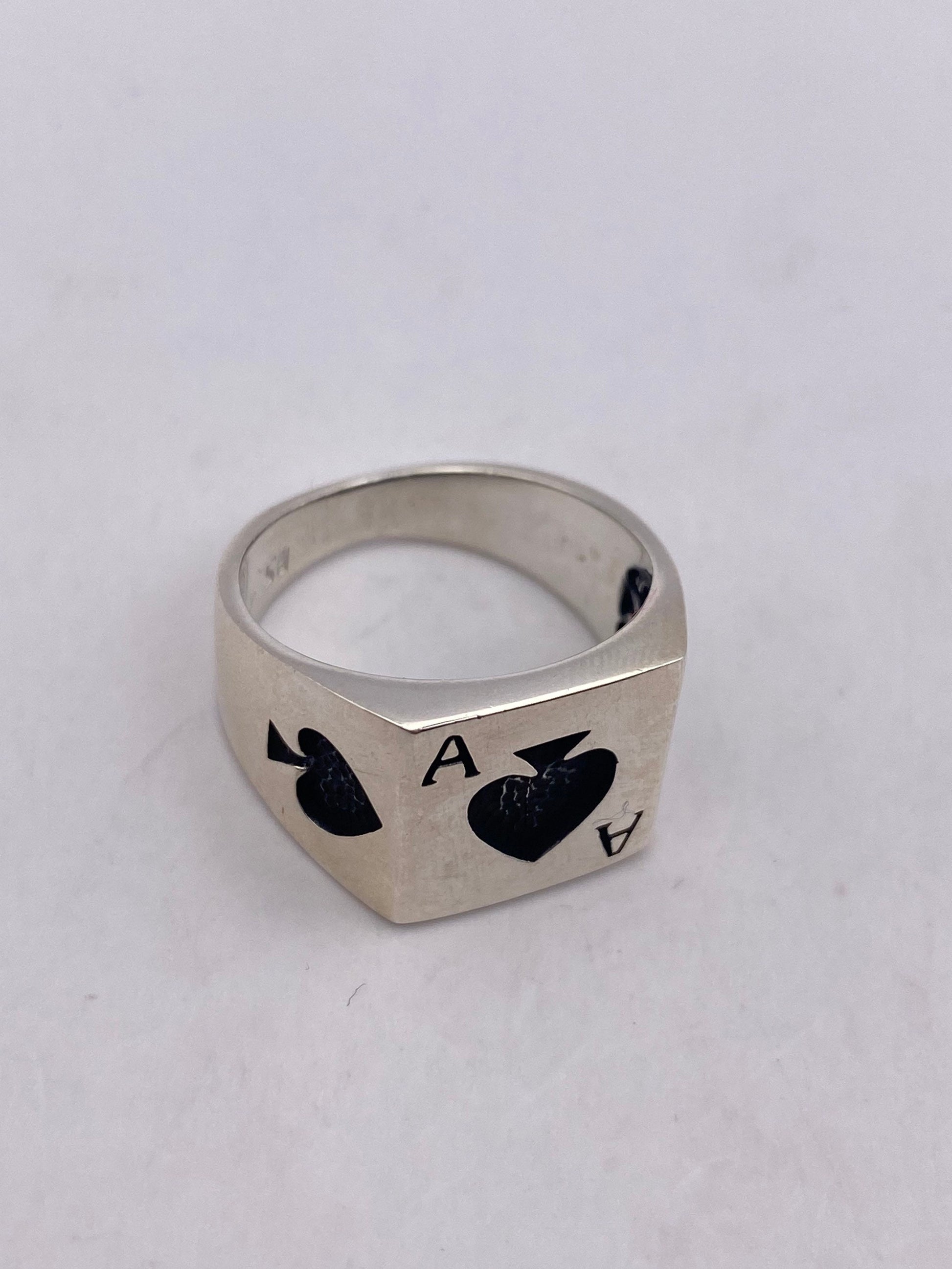 Vintage Black Ace of Spades 925 Sterling Silver Ring