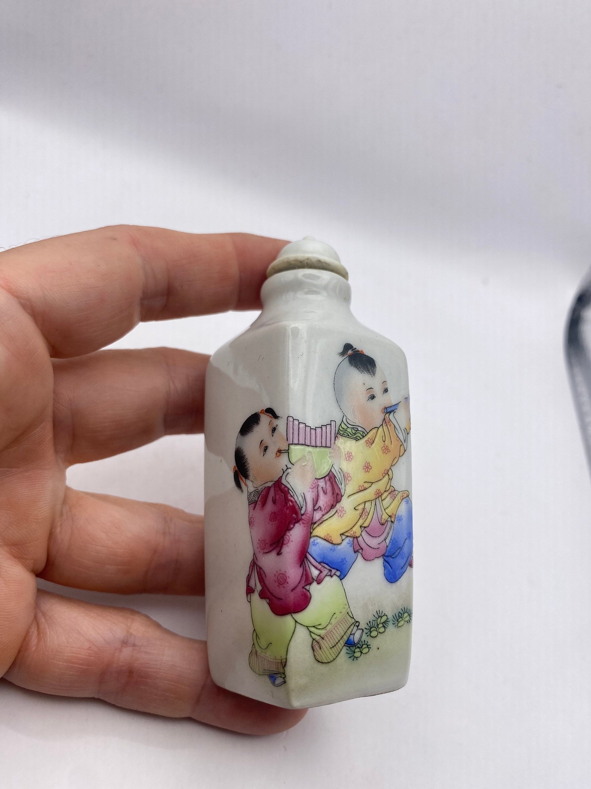 Vintage Children Playing Bottle Snuff Perfume Flask Hand Painted Porcelain