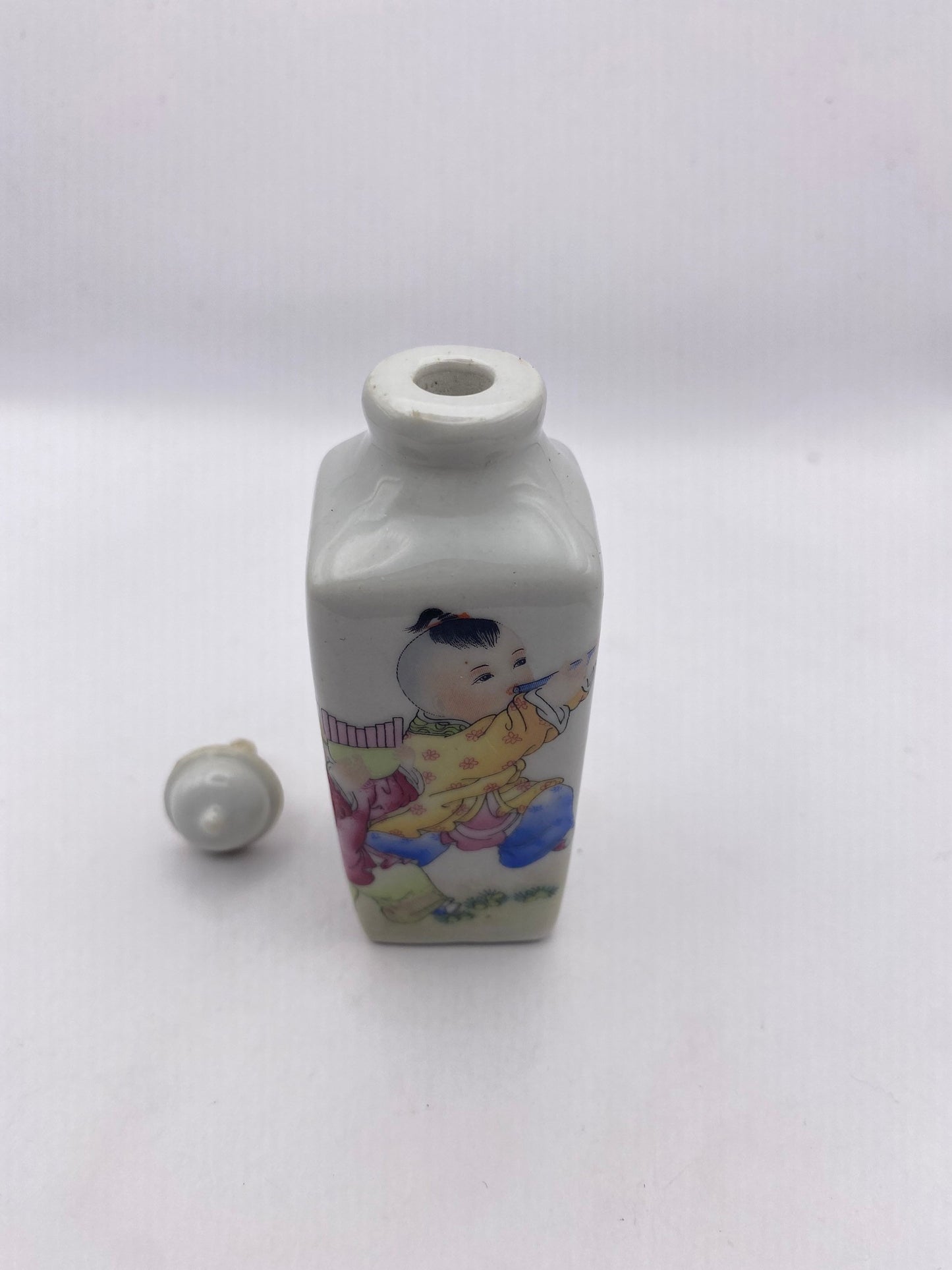 Vintage Children Playing Bottle Snuff Perfume Flask Hand Painted Porcelain