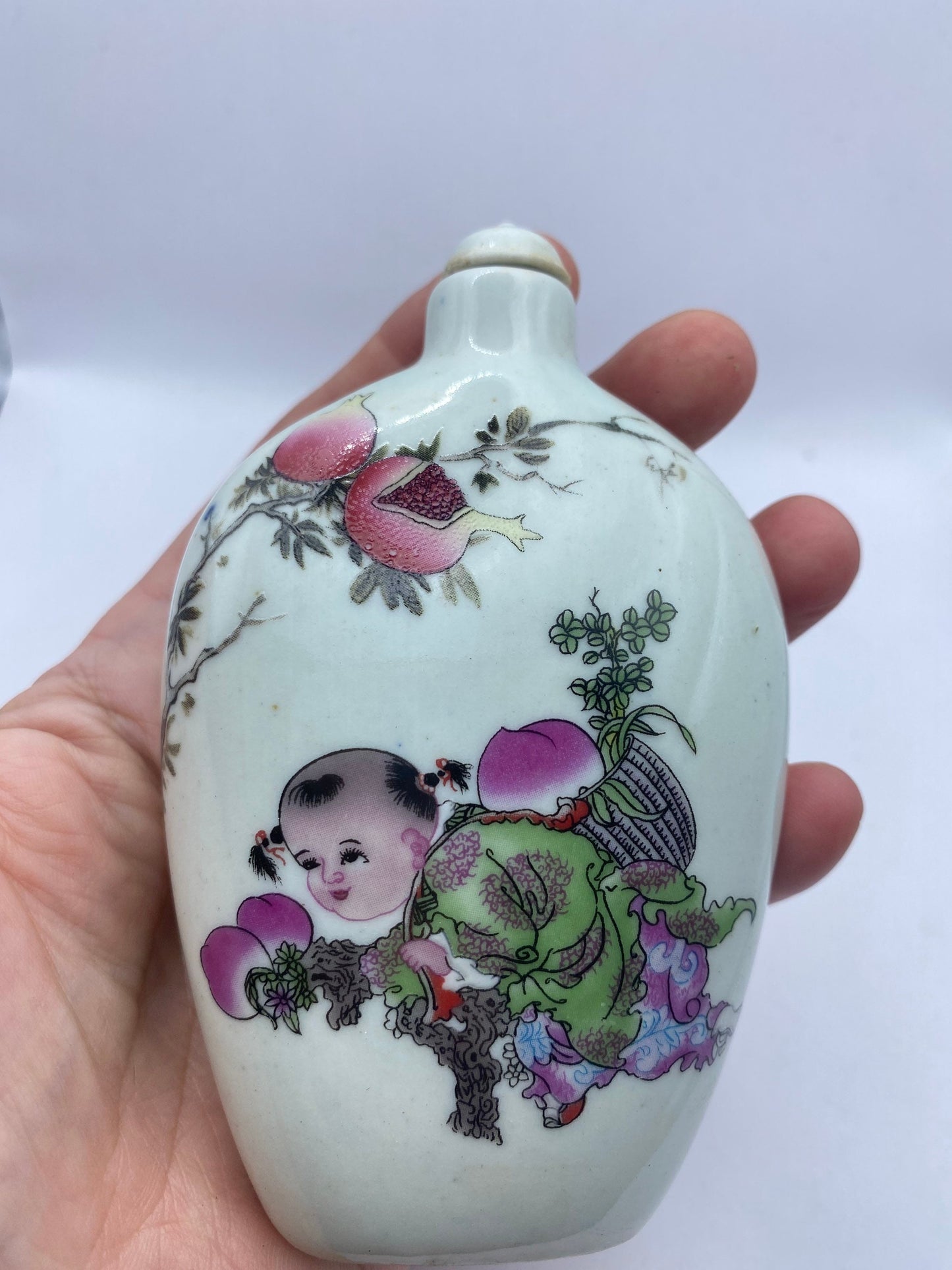 Vintage Children Playing Bottle Snuff Perfume Flask Hand Painted Porcelain