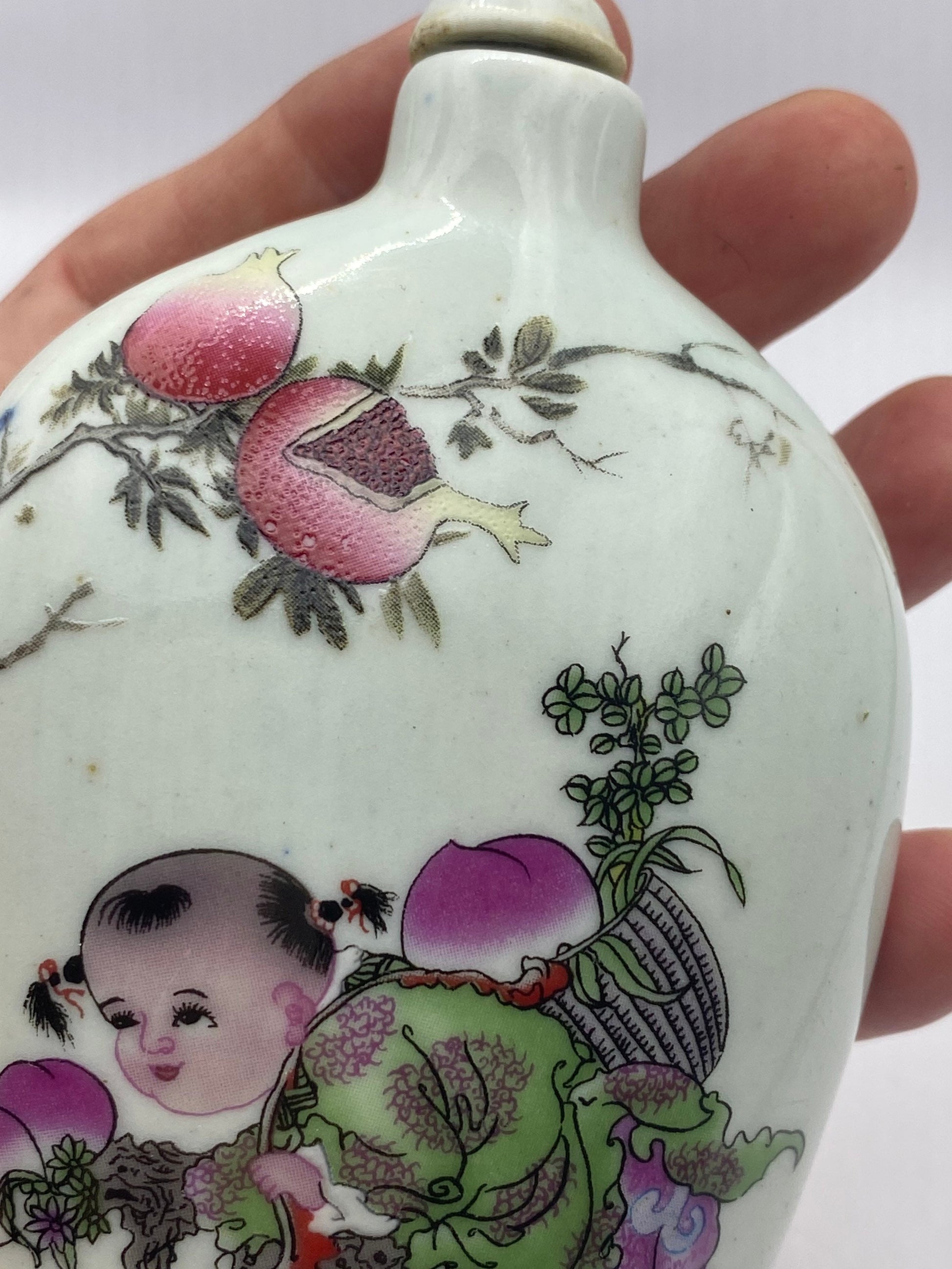 Vintage Children Playing Bottle Snuff Perfume Flask Hand Painted Porcelain