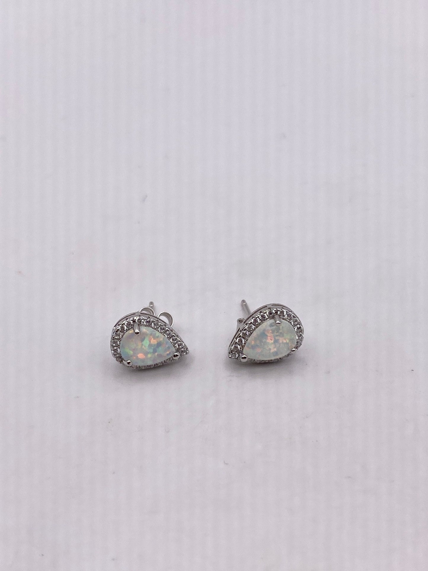 Vintage Opal Earrings 925 Sterling Silver Stud Button