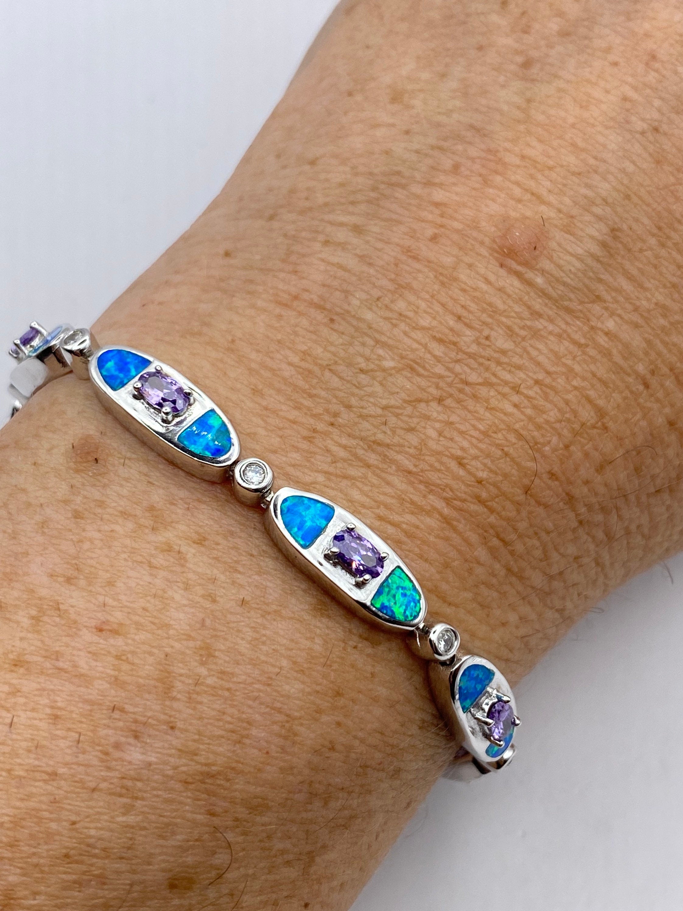 Sterling silver opal & high quality amethyst bracelet!