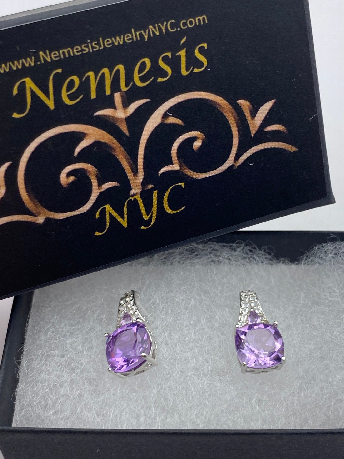 Vintage Amethyst Earrings 925 Sterling Silver Deco Drop