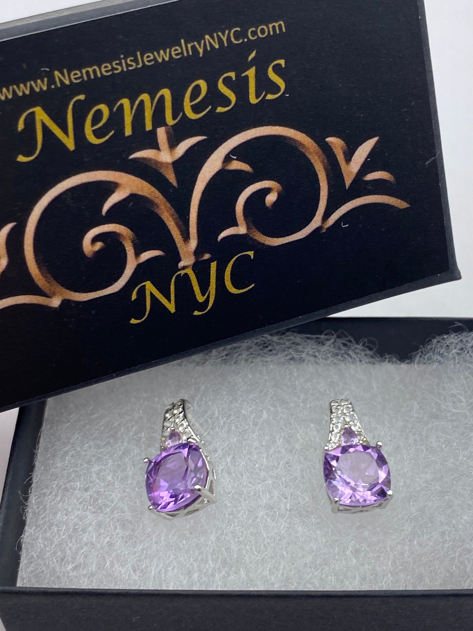 Vintage Amethyst Earrings 925 Sterling Silver Deco Drop