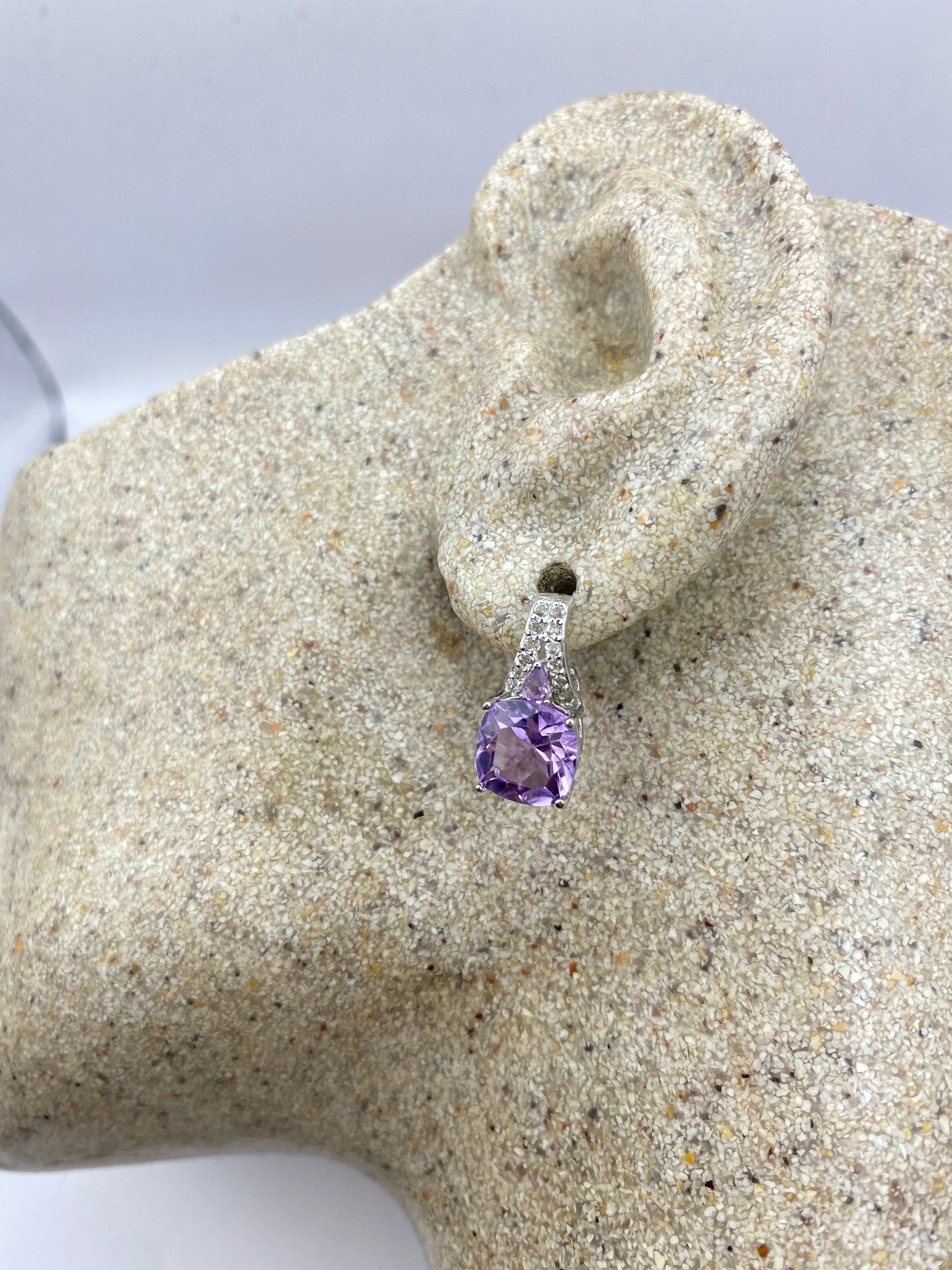Vintage Amethyst Earrings 925 Sterling Silver Deco Drop