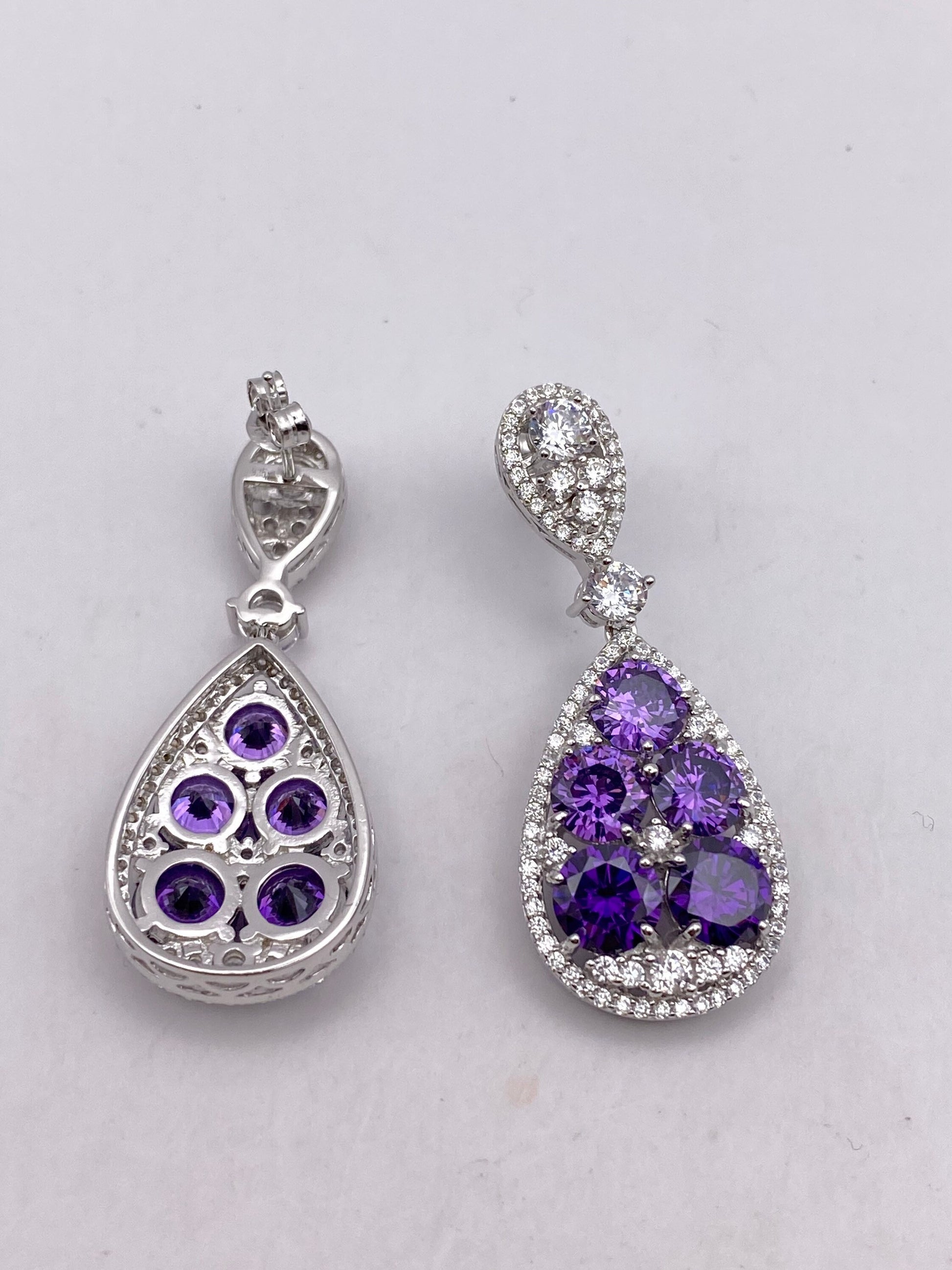 Vintage Amethyst Earrings 925 Sterling Silver Deco Chandelier Drop