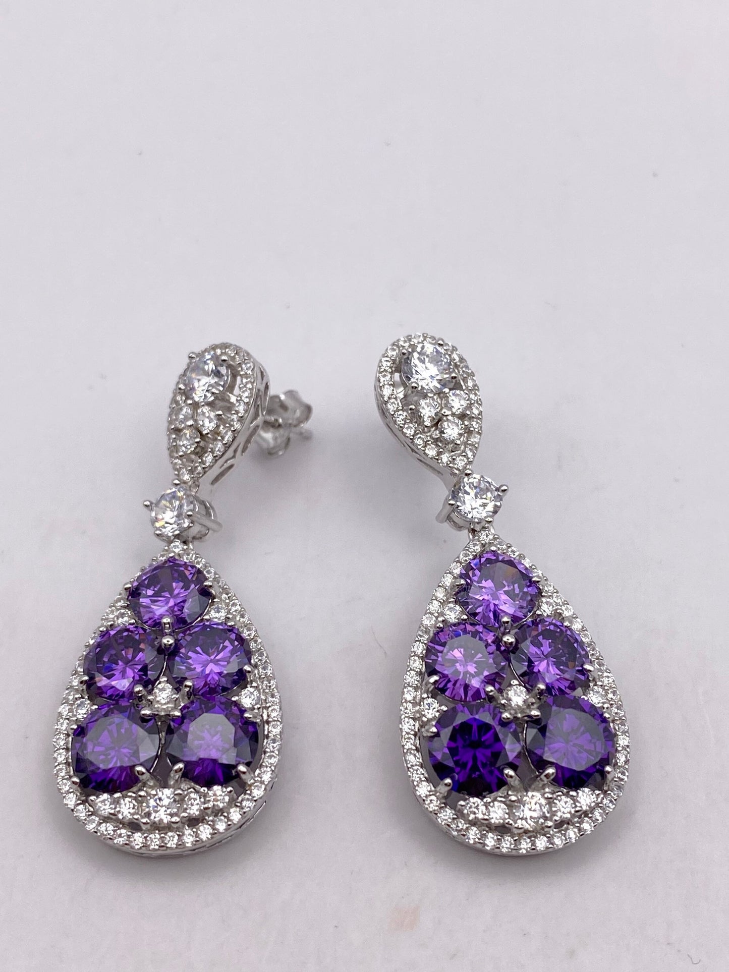 Vintage Amethyst Earrings 925 Sterling Silver Deco Chandelier Drop