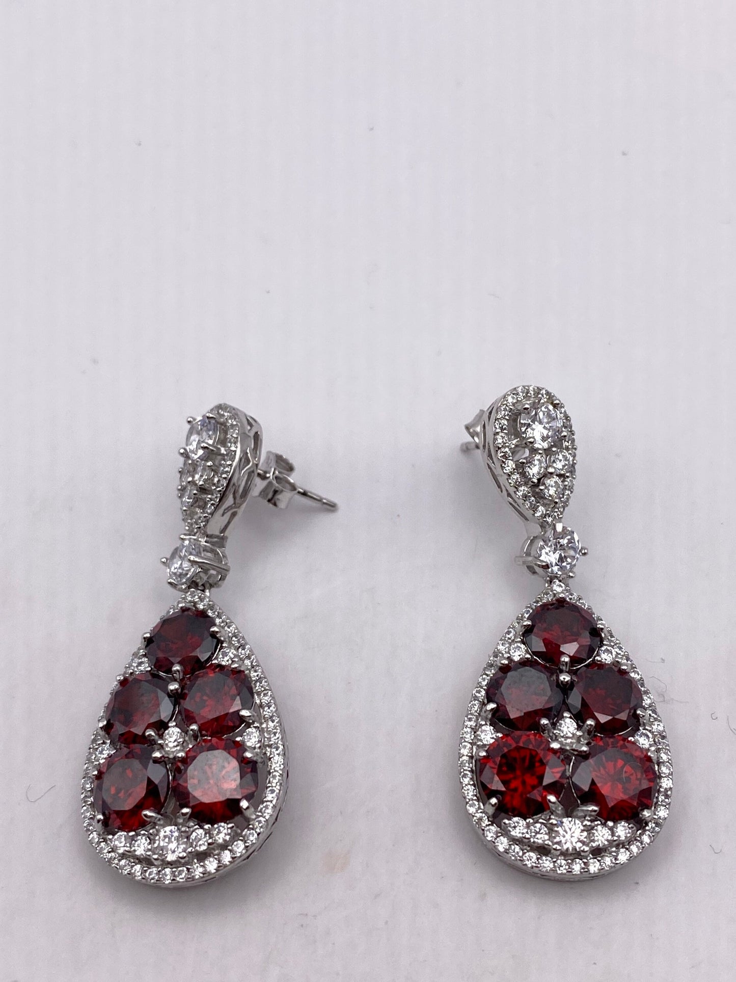 Vintage Red Bohemian Garnet Earrings 925 Sterling Silver Deco Chandelier Drop