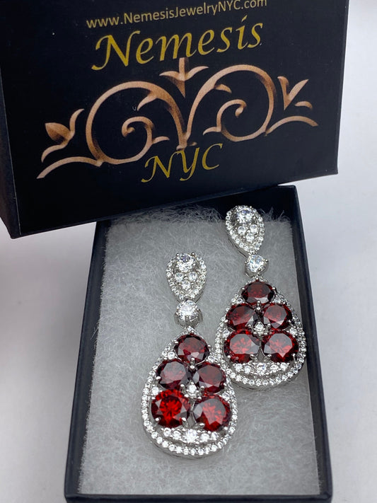 Vintage Red Bohemian Garnet Earrings 925 Sterling Silver Deco Chandelier Drop