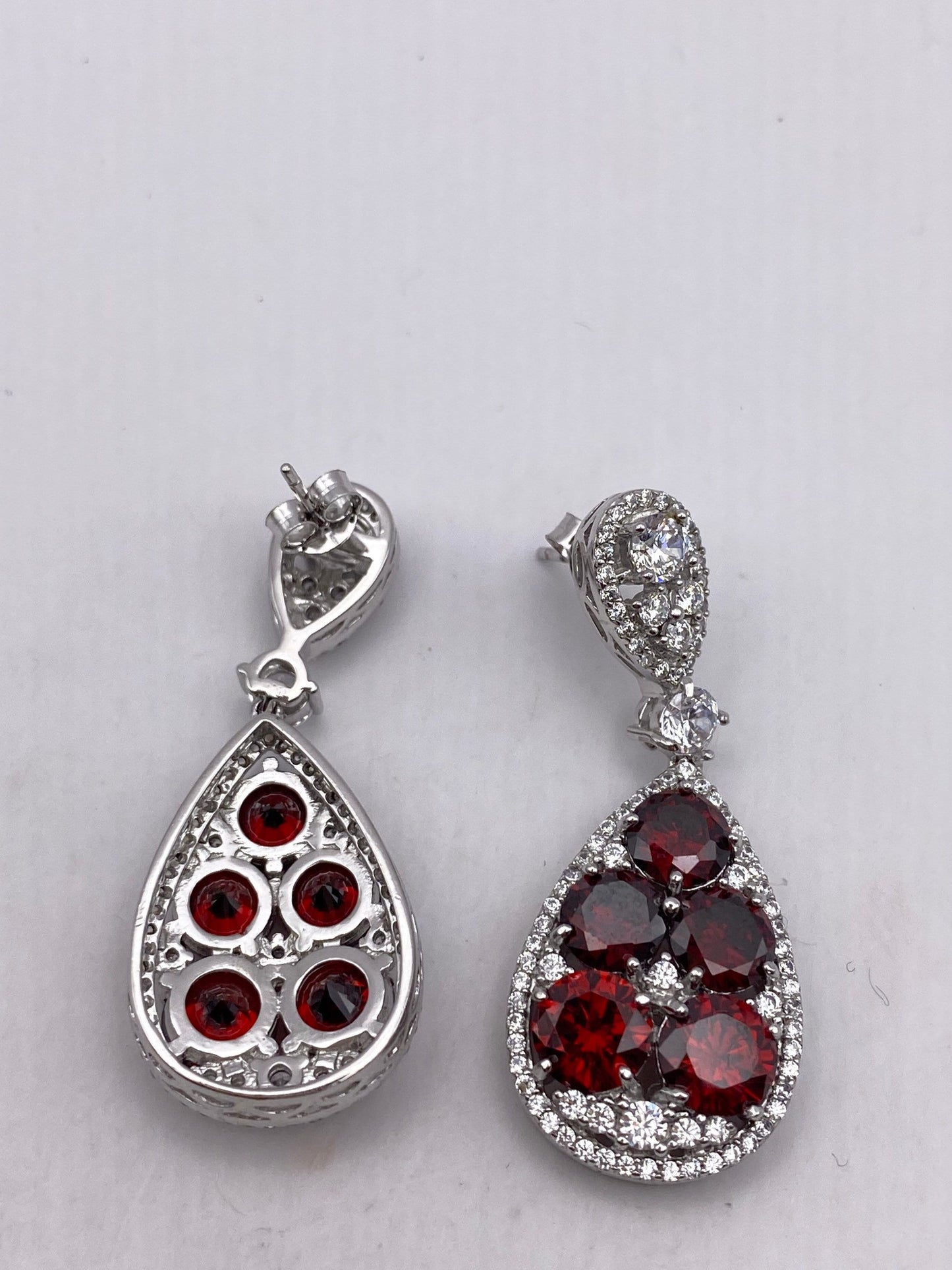 Vintage Red Bohemian Garnet Earrings 925 Sterling Silver Deco Chandelier Drop