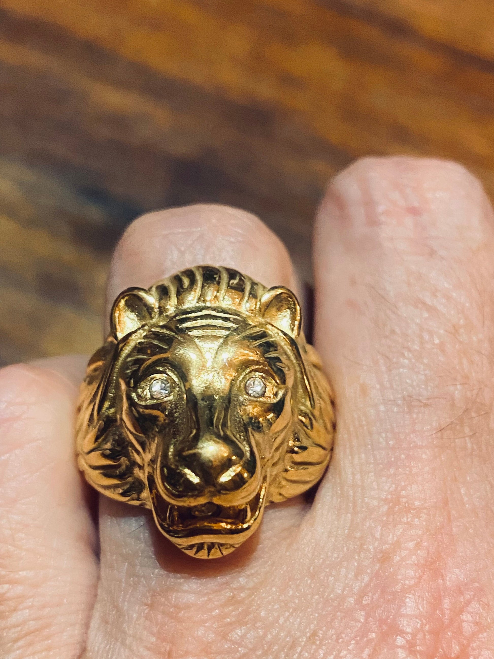 Vintage Gothic Gold Finished Austrian Crystal Stainless Steel Lion Head Leo Men Ring