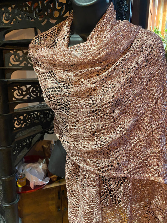 Vintage Taupe Pink Lace crochet Shawl Wrap