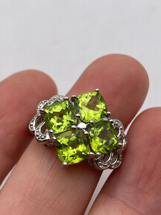 Vintage Handmade Genuine Green Peridot Filigree Setting 925 Sterling Silver Gothic Ring