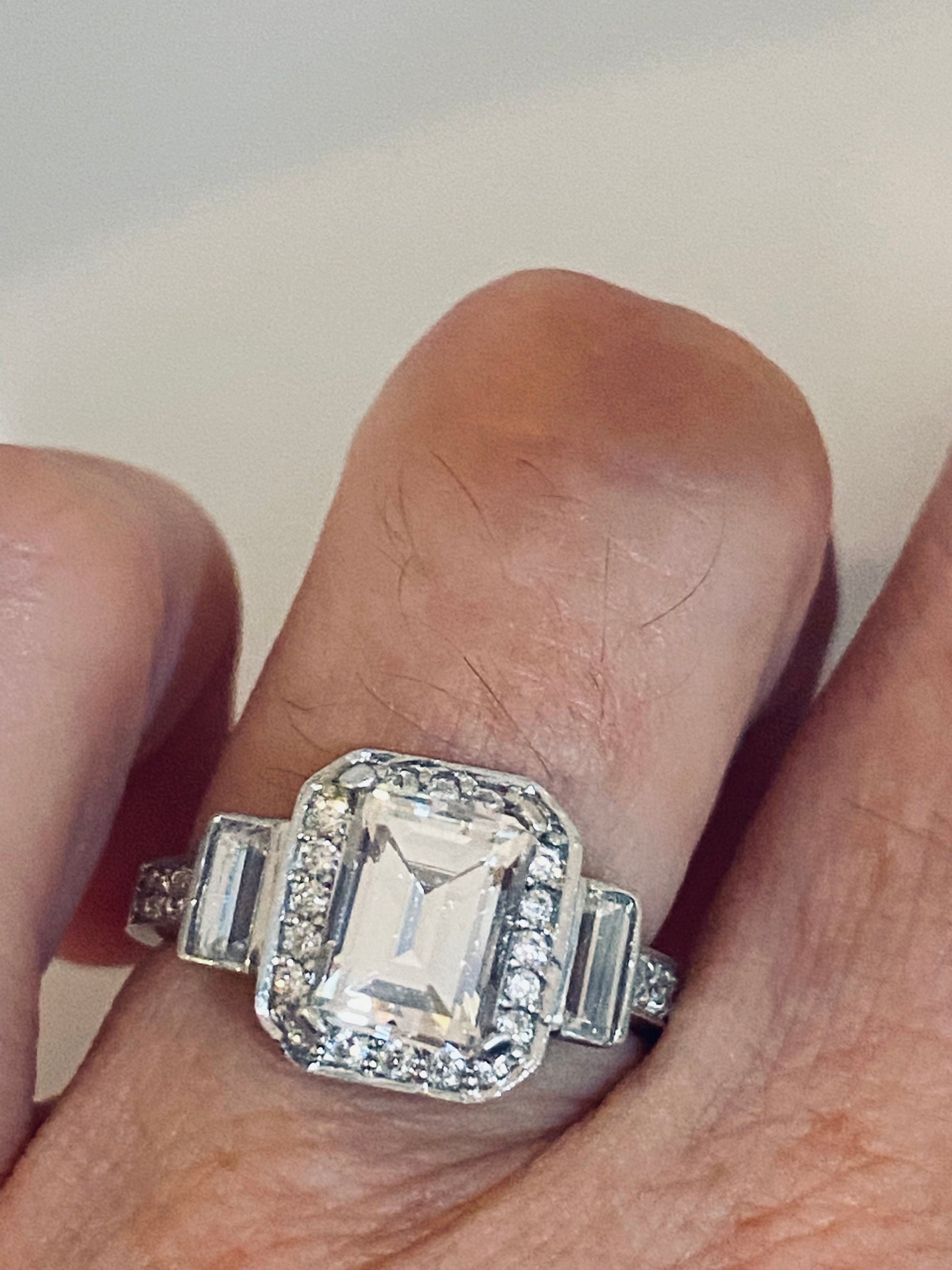 Vintage White Sapphire and CZ 925 Sterling Silver Wedding Band Ring