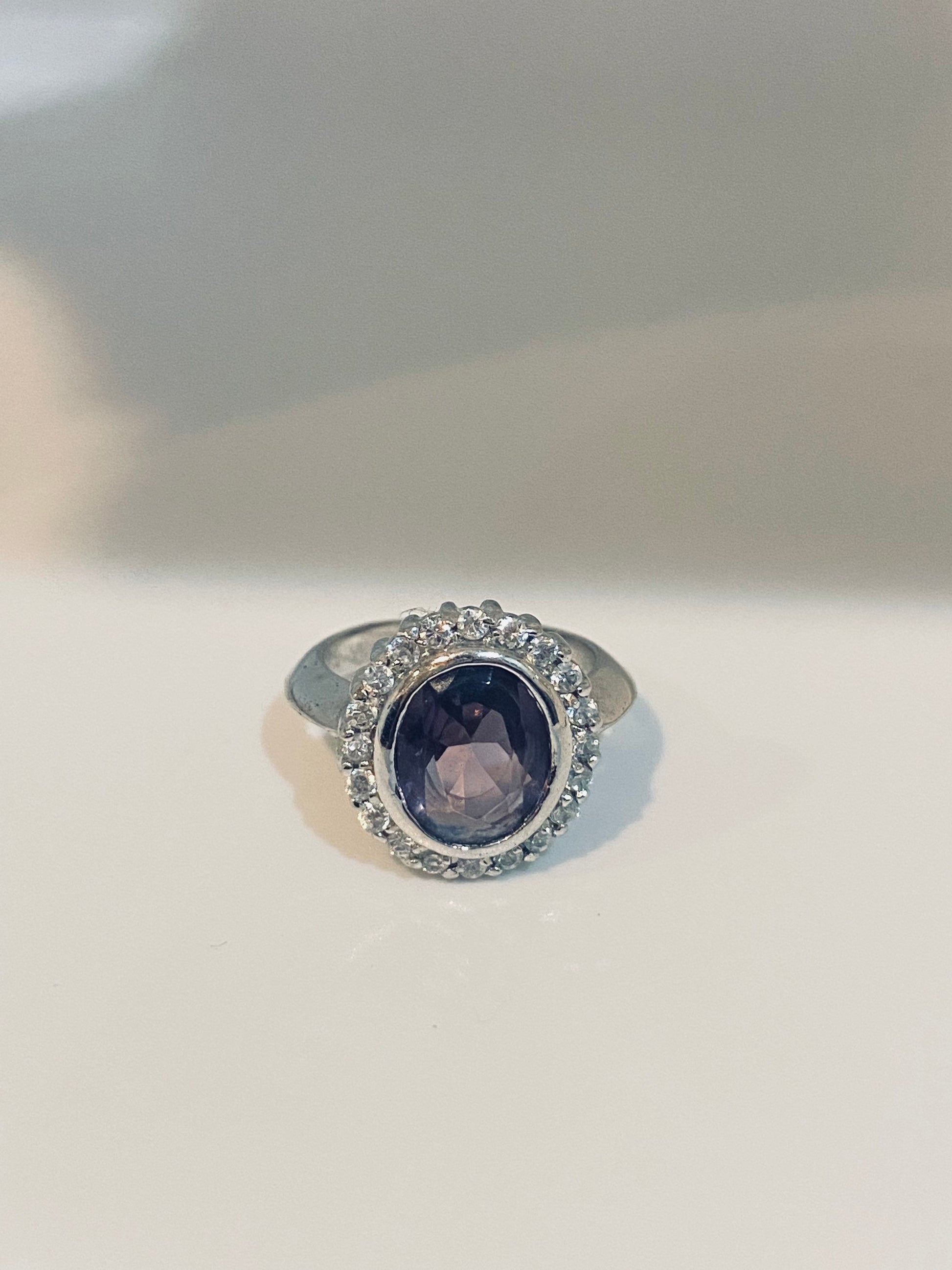 Vintage Purple Amethyst White Sapphire 925 Sterling Silver Cocktail Ring