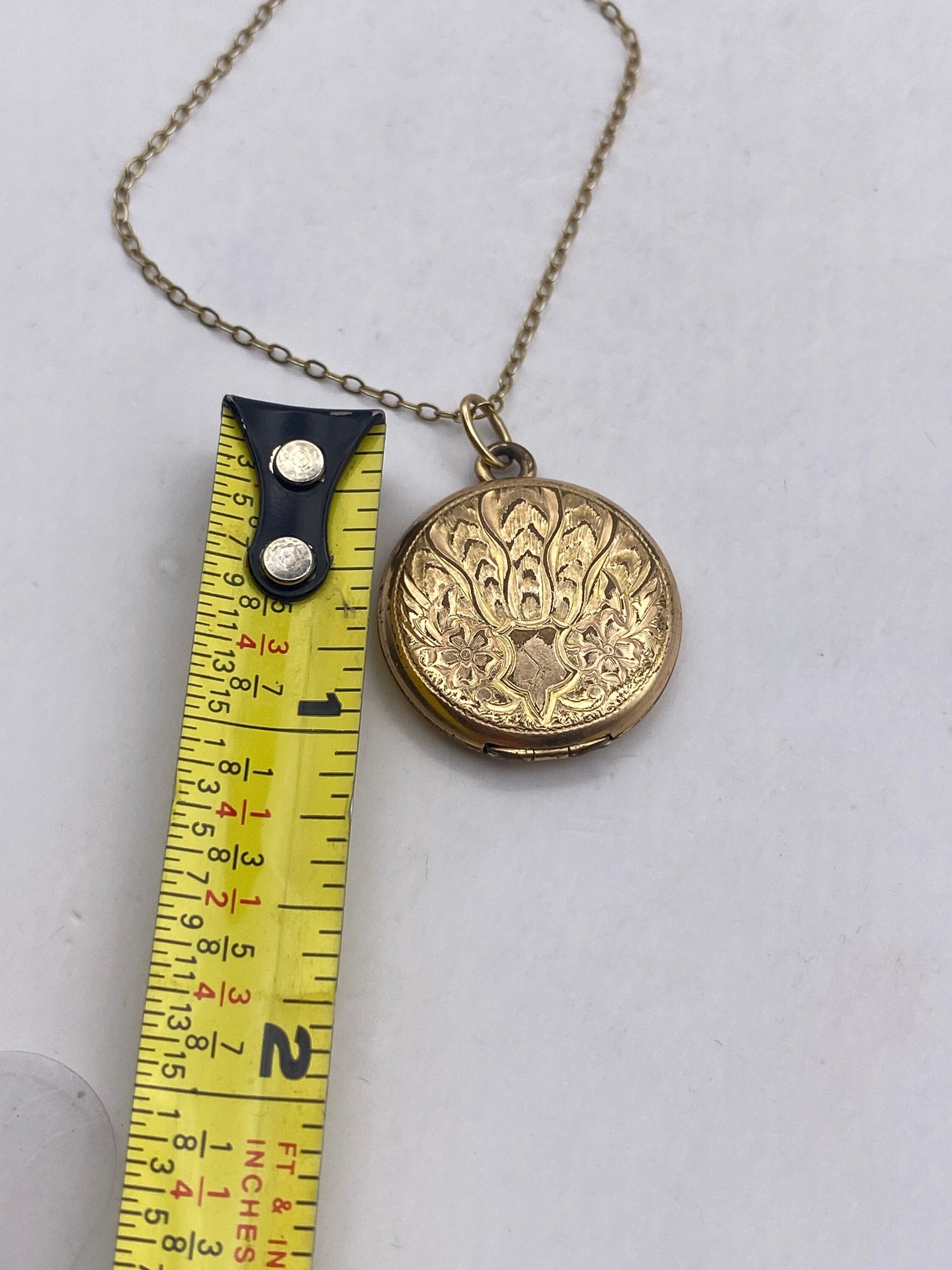 Vintage Locket Choker Gold Filled Deco Etched Necklace