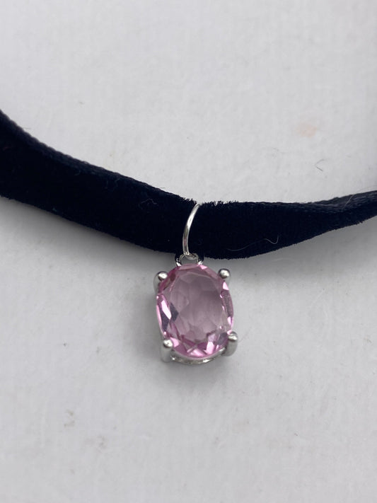 Vintage Pink Tourmaline Choker 925 Sterling Silver Antique Pendant Necklace