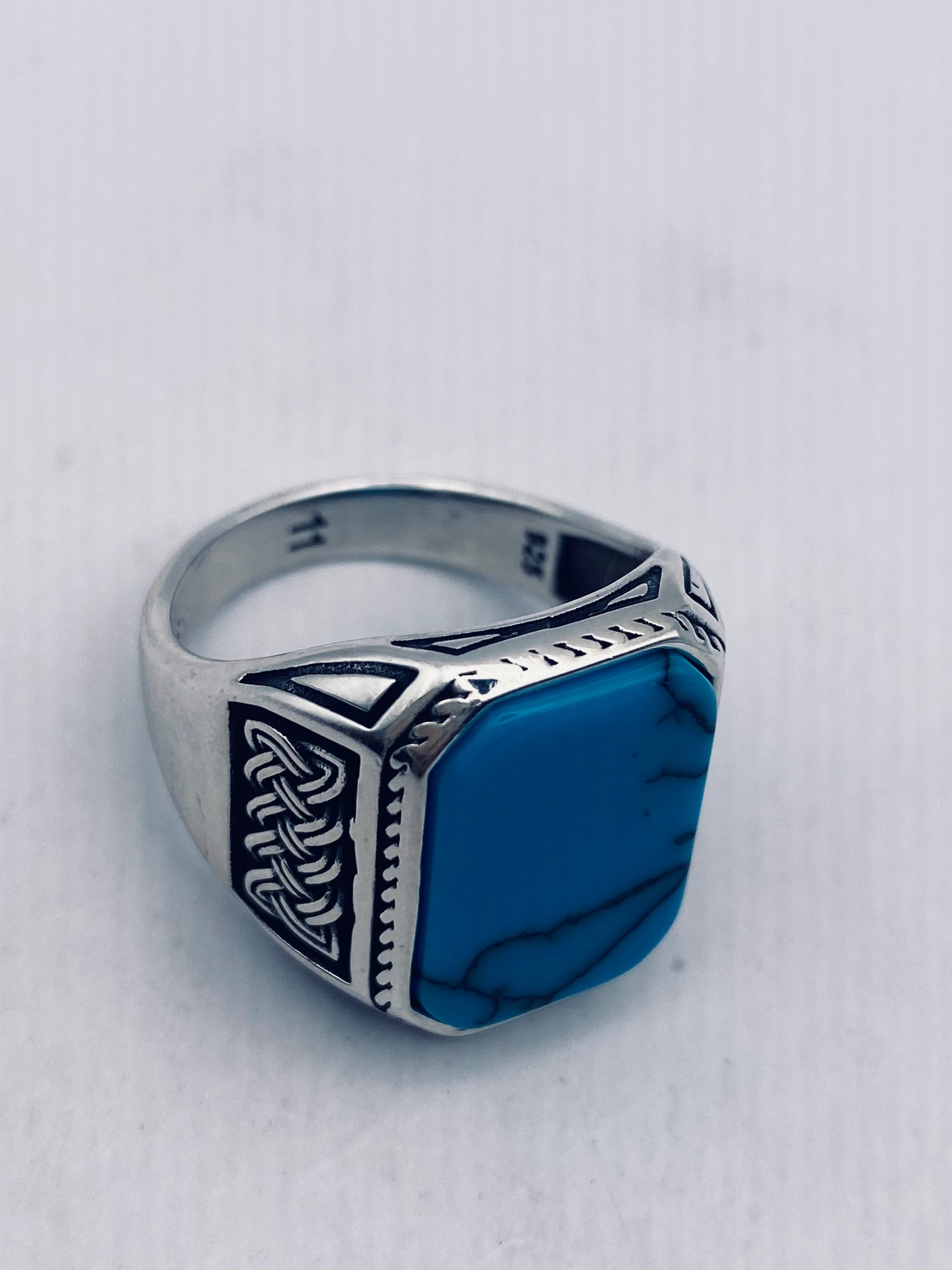 Vintage Turquoise Mens Ring in 925 Sterling Silver