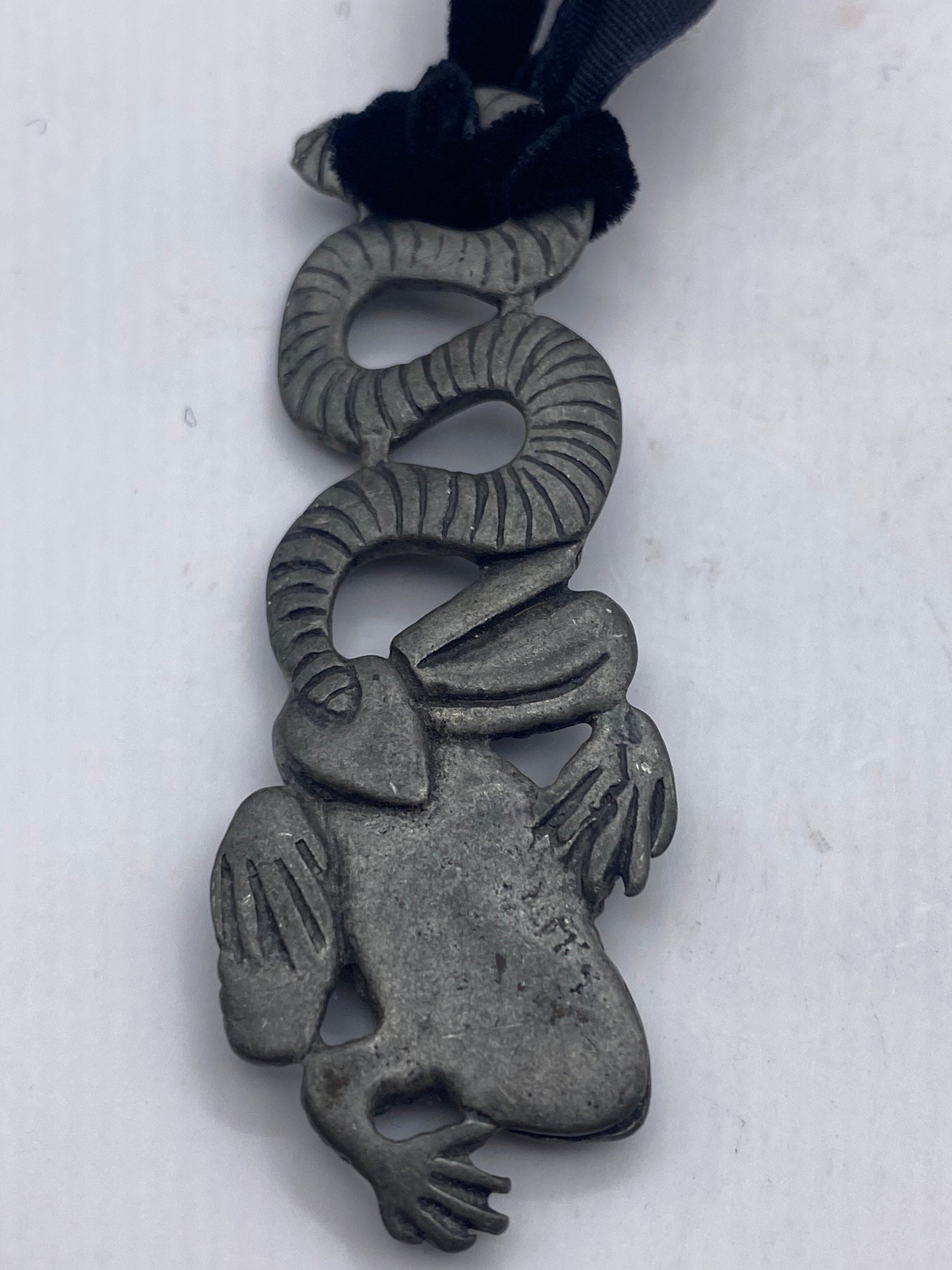 Vintage Pewter Snake Frog Lucky Amulet Pendant