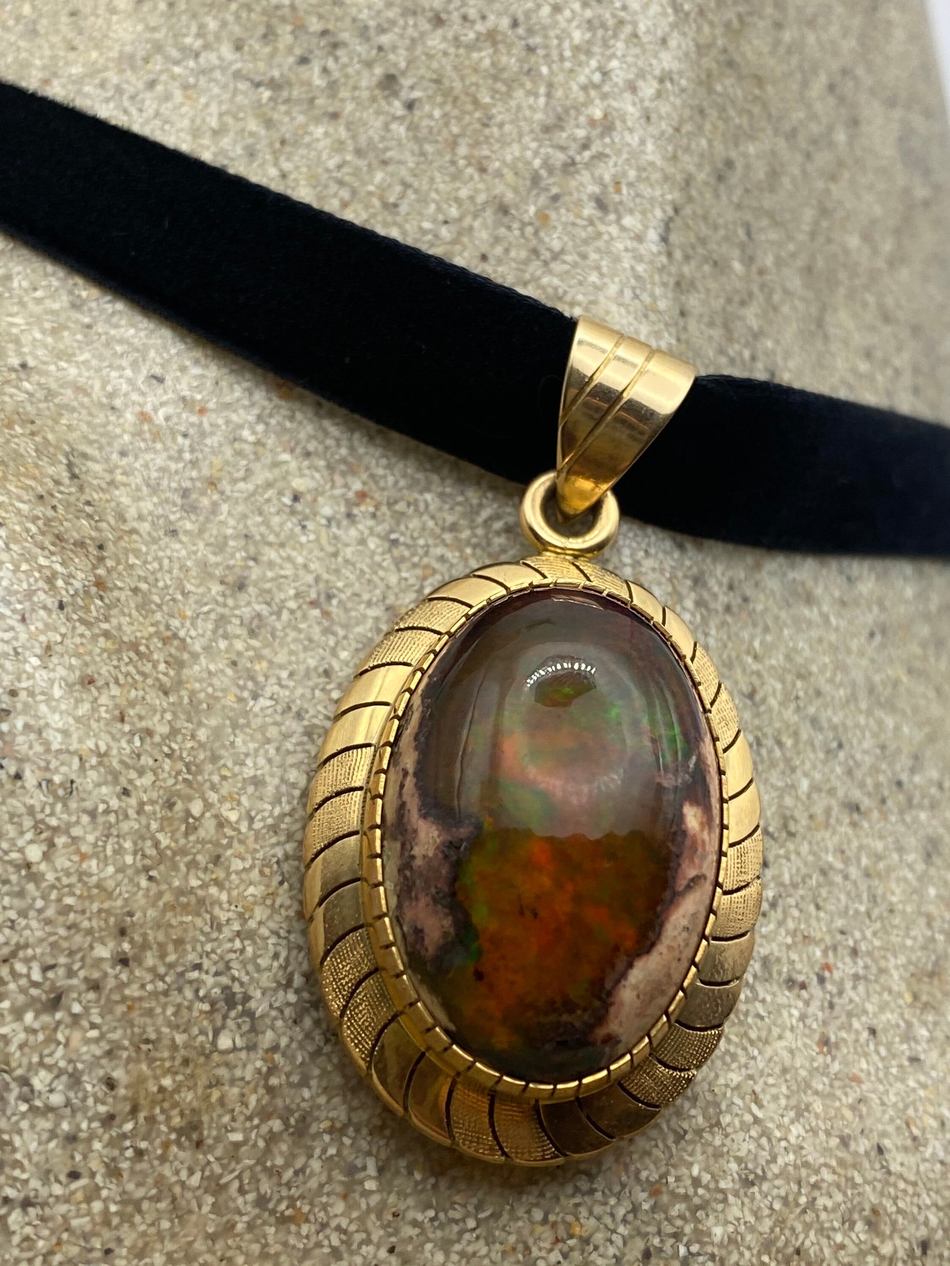 Vintage Orange Fire Opal 14k gold Choker Necklace